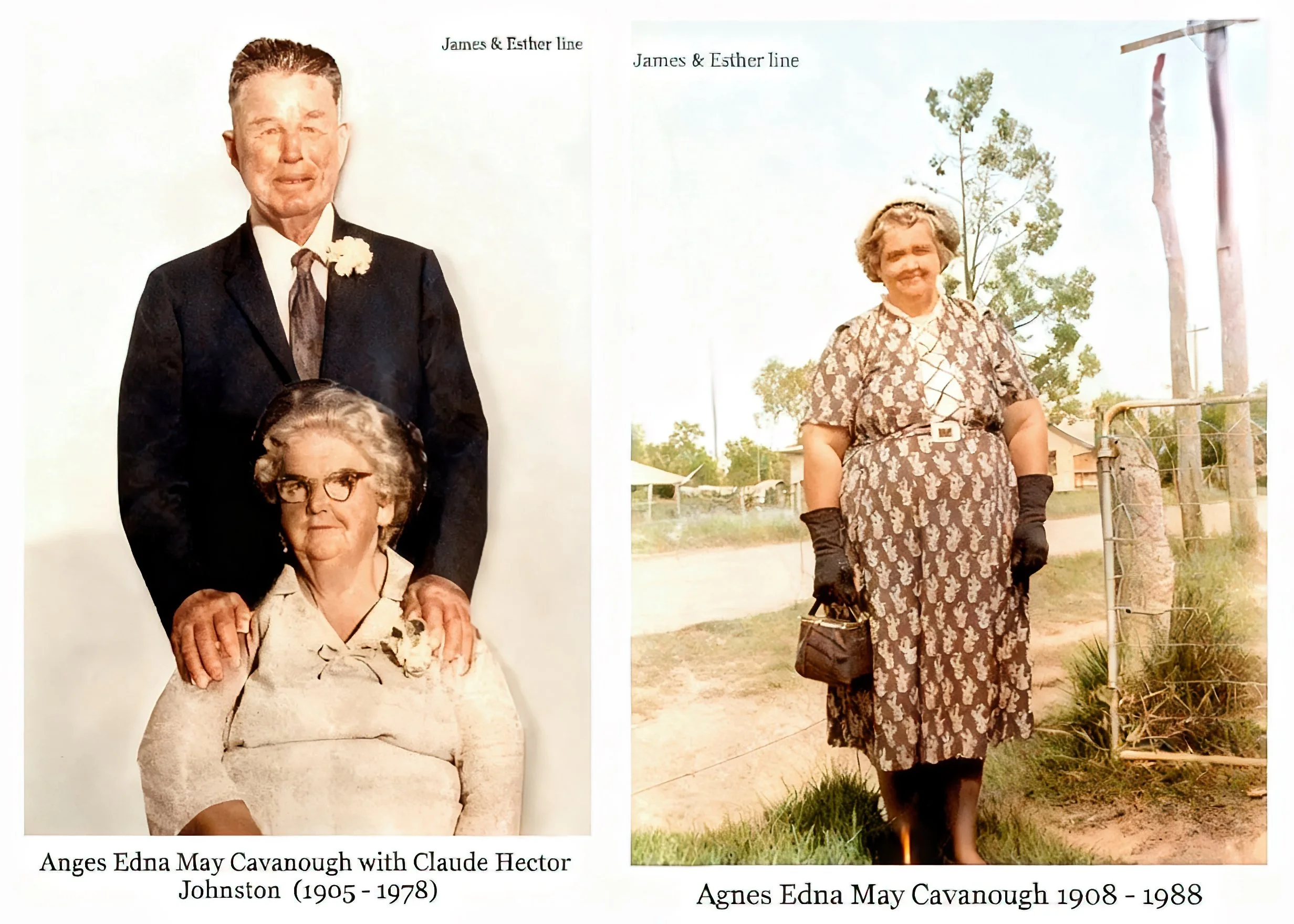 Edna May Agnes CAVANOUGH [214326] 1 (Frank [214142] 1) was born on 23 Jul 1908 in Mitchell, Qld, Au,2 died on 25 Aug 1988 in St George, Qld, Au3 at age 80, and was buried in St George, Qld, Au. Another name for Edna was Agnes. General Notes: Life mem