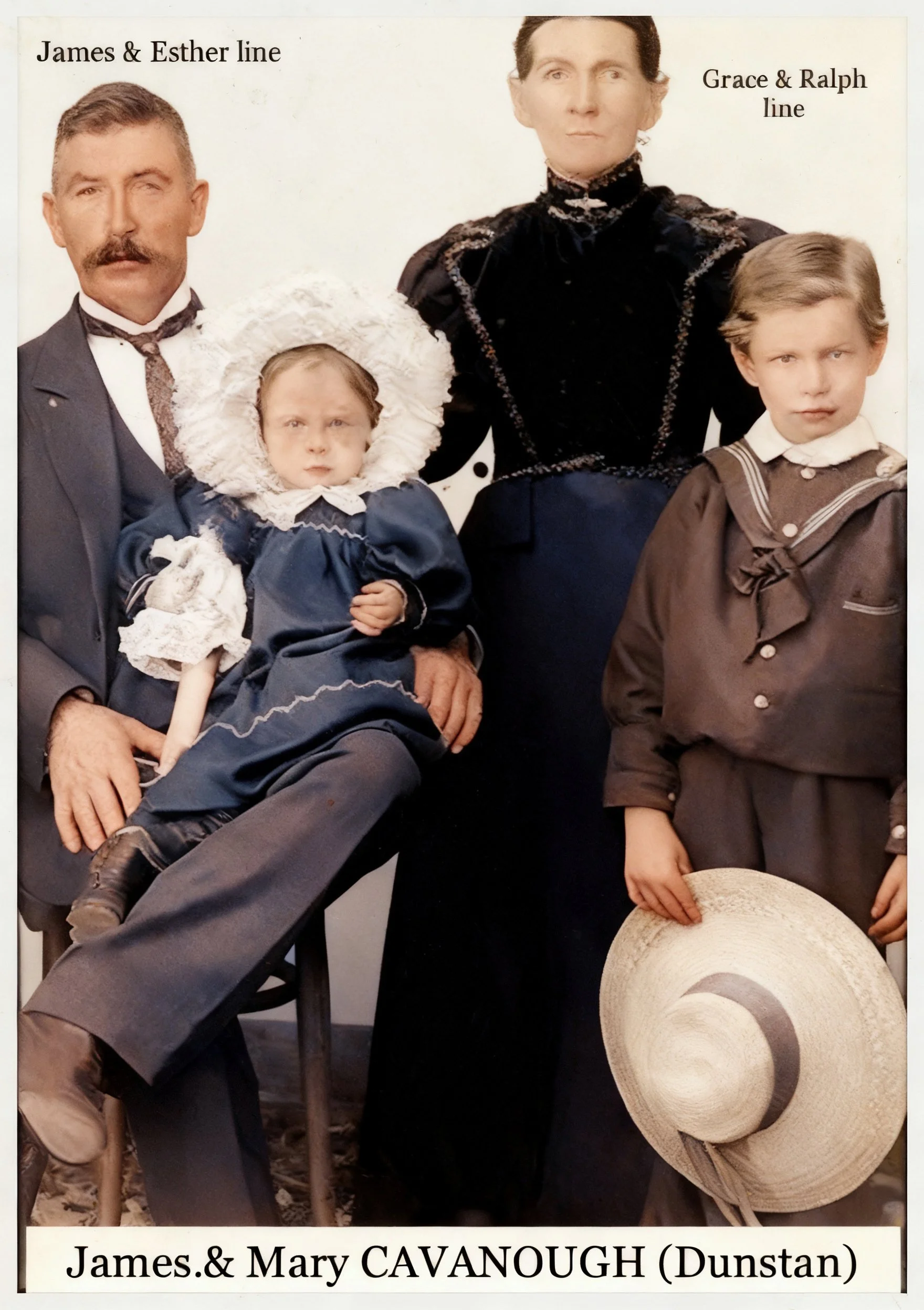 James & Esther line
James CAVANOUGH was born on 29 Oct 1835 in Second Branch Colo Nsw, died on 30 Apr 1900 in St George, Qld at age 64, and was buried on 1 May 1900 in C/E Section St George Cemetery A55.4.  He was baptised on 10 Jan 1836 in C/E, Sack