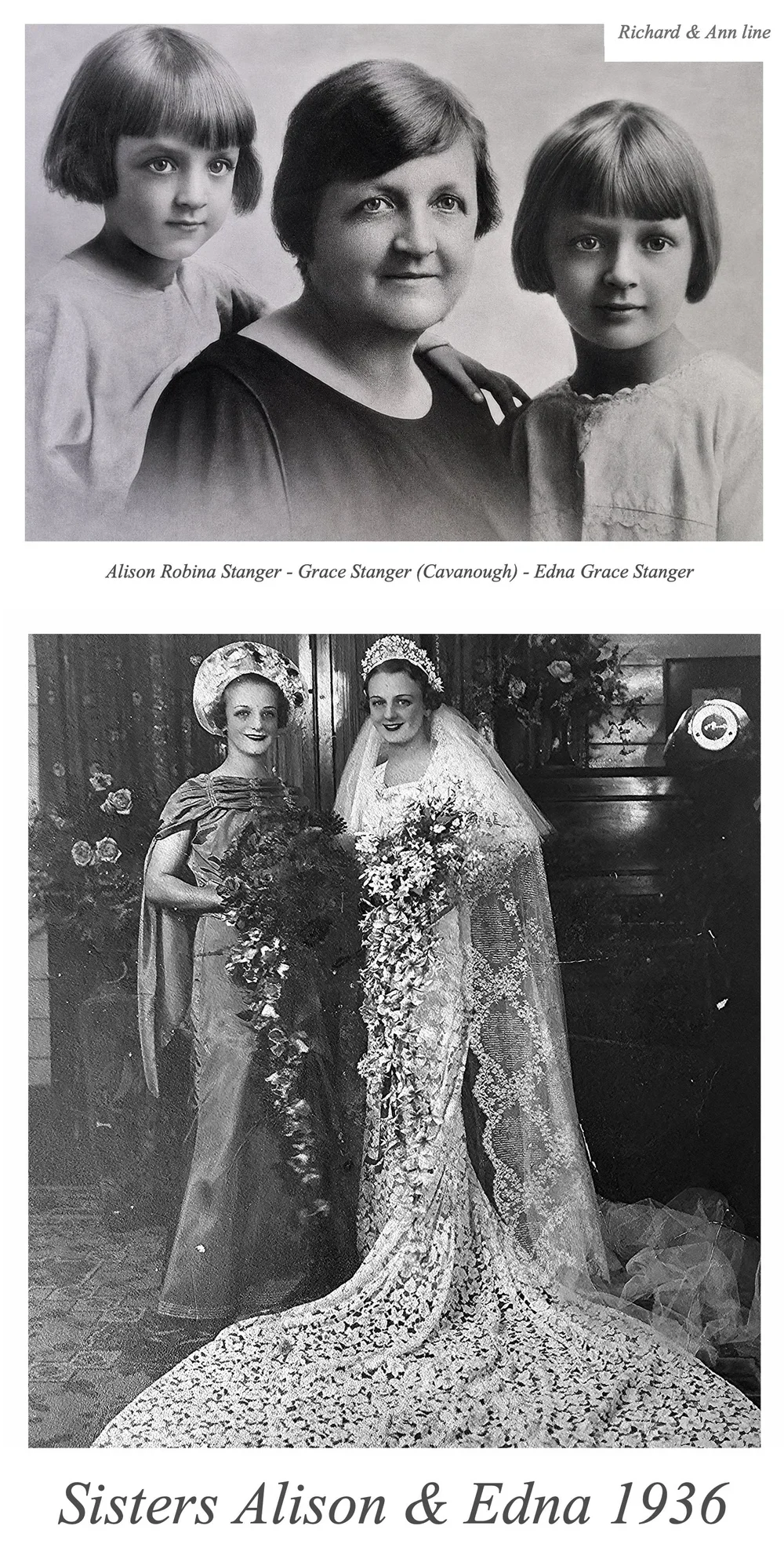 Grace Innes De Clair CAVANOUGH was born on 28 May 1878 in Tenterfield, Nsw, and died on 22 Jul 1961 in Lismore, Nsw at age 83. Grace married Percival West STANGER on 17 Sep 1913 in Lismore, Nsw, son of William Joseph STANGER and Ellen Frances WEST. P