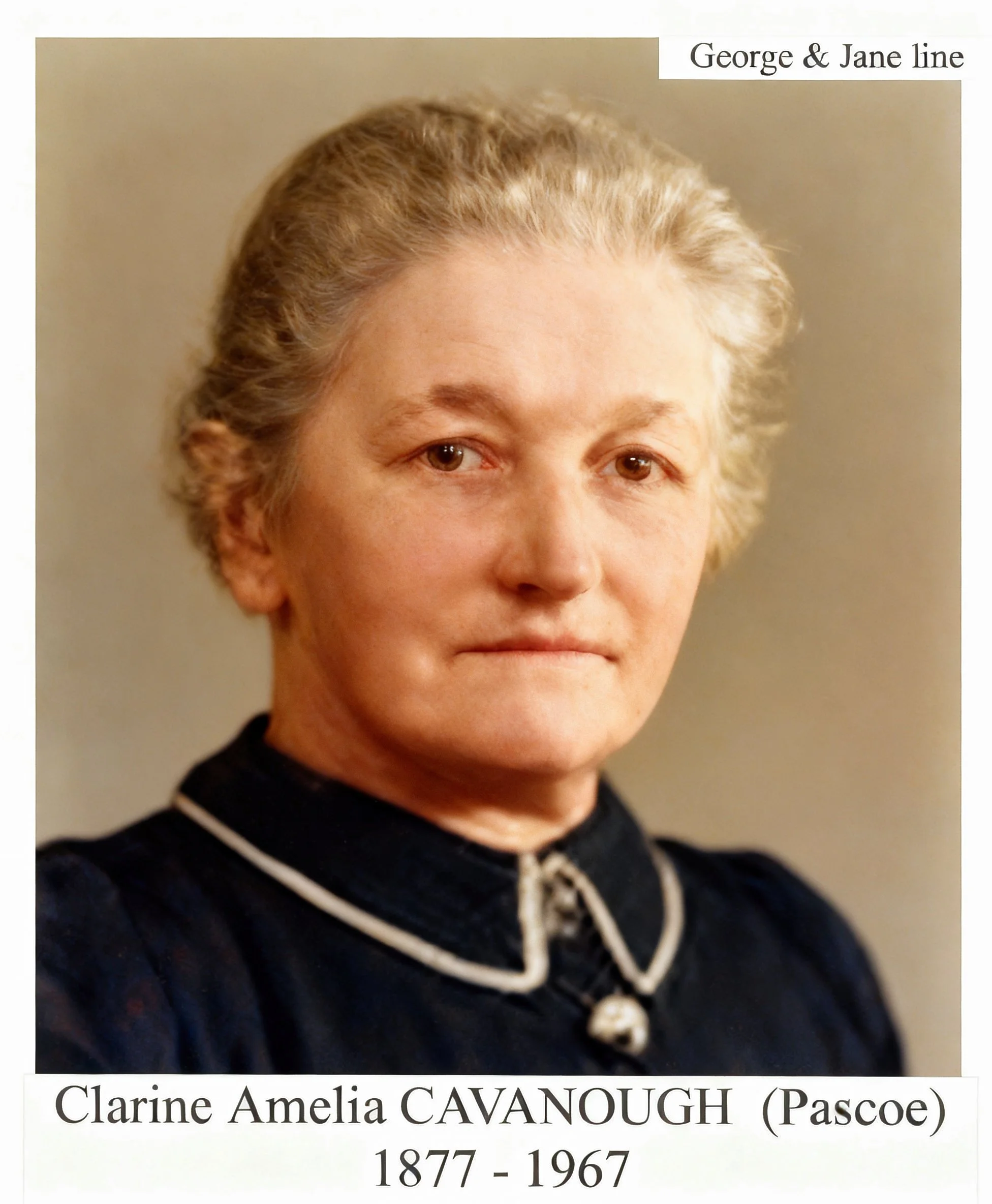 Cyril James CAVANOUGH was born on 28 Feb 1872 in Patrick's Plains, Scone District, Nsw and died on 9 Sep 1951 in Lidcombe, Nsw at age 79. Cyril married Clarine Amelia PASCOE on 26 Dec 1894 in St Matthias' Church, Denman, Nsw, daughter of James PASCOE