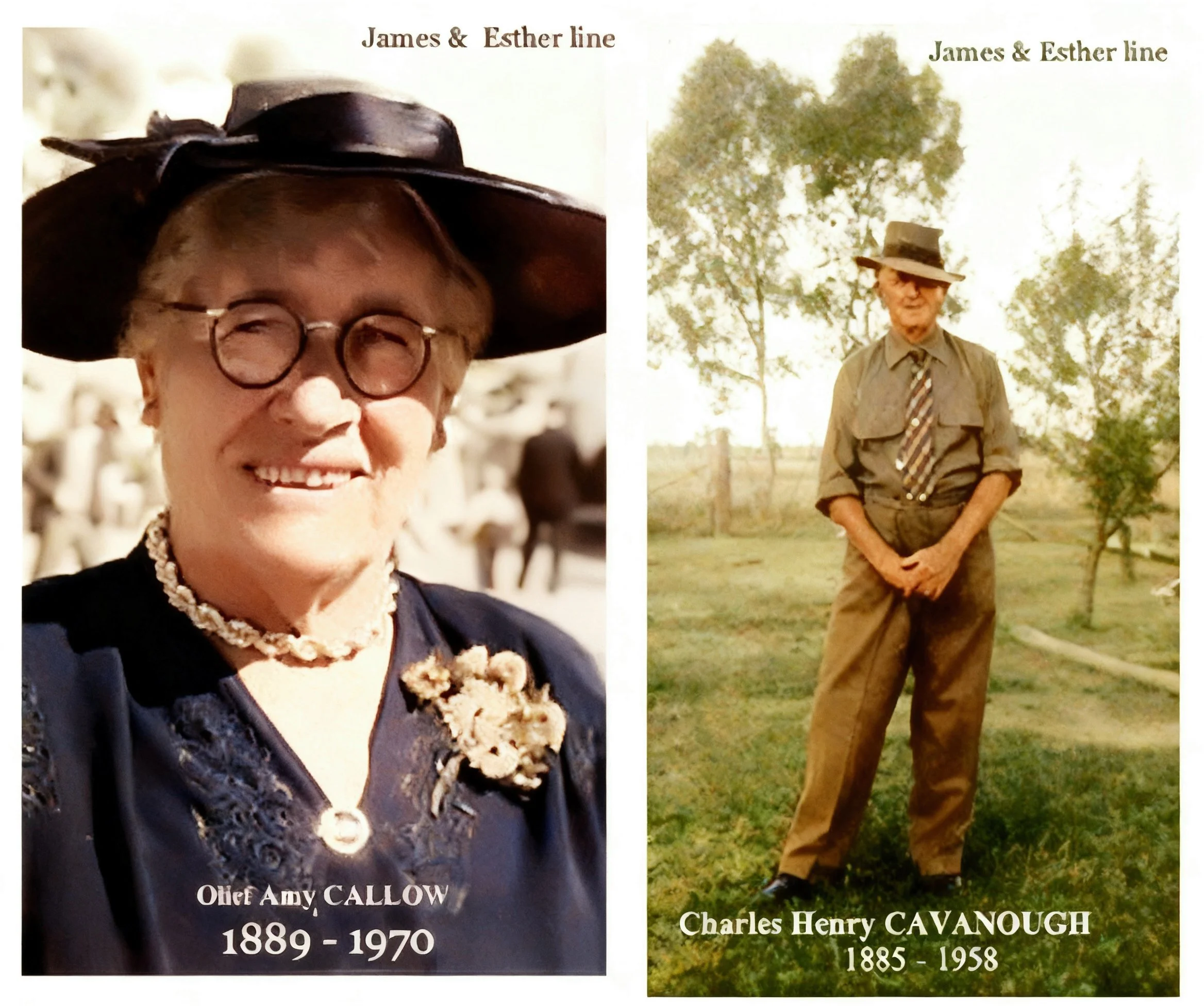 James & Esther line.
Charles Henry CAVANOUGH was born 16 Apr 1884 (twin) on Thylungra Station, Roma, Qld, died on 8 Feb 1958 in Mungallala, Qld at age 73, and was buried in Row E Mitchell Cemetery, Alice Street, Mitchell. Labourer. Charles married Ol