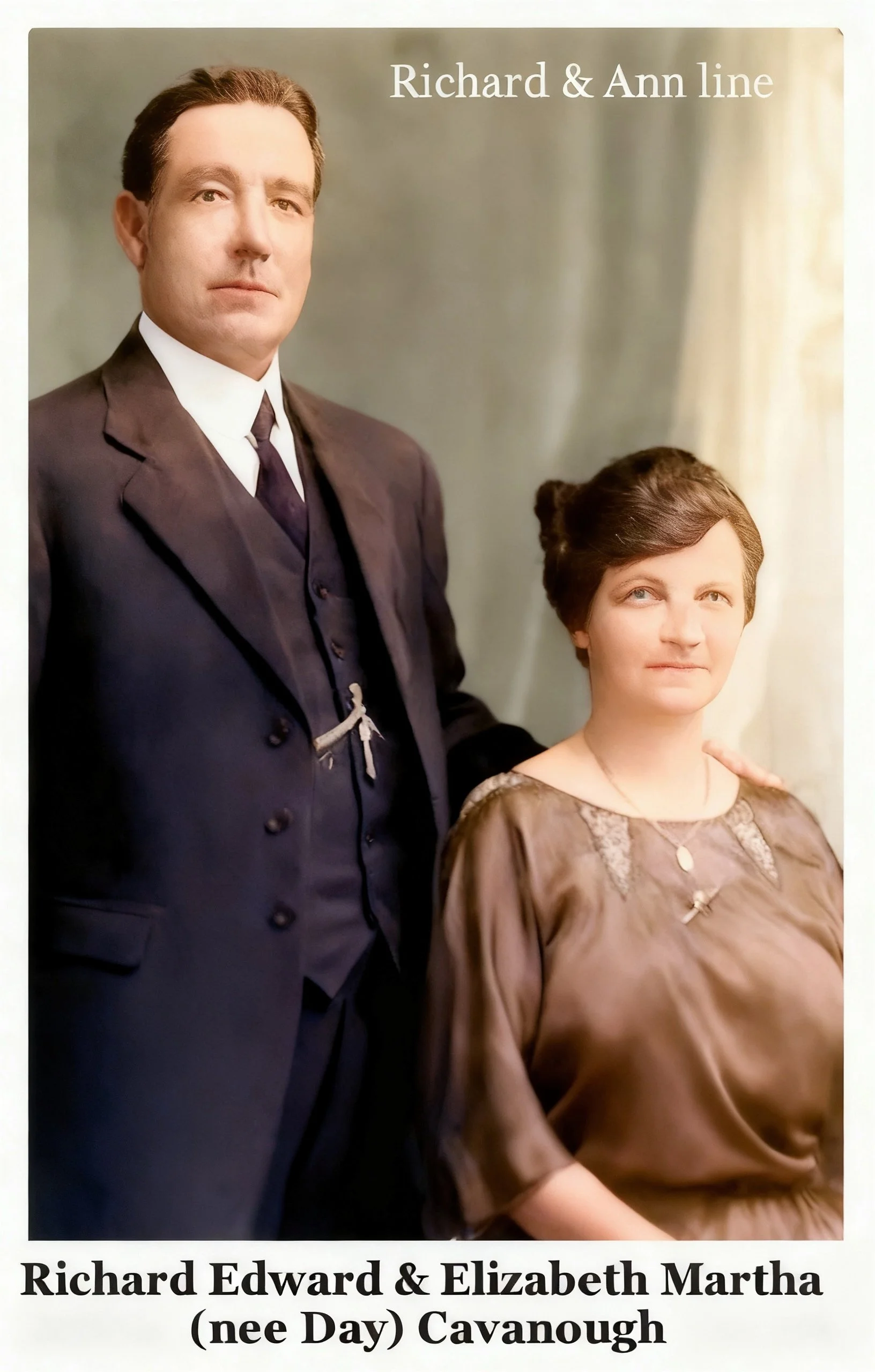 Richard Cavanough & Anne Cross line 
Richard Edward CAVANOUGH was born on 19 Feb 1869 in Windsor, Nsw, was baptised on 17 Mar 1869 in St Matthews C/E, Windsor, died on 20 Mar 1952 in Paddington, Sydney, Nsw at age 83. Cremated Eastern Suburbs on 24 M