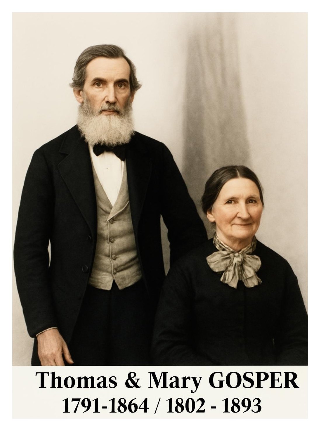 Picture: Parents of Jane CAVANOUGH Thomas & Mary GOSPER.
Jane Gosper, also known as Janet, was born on the 3rd of March 1820 at Freeman’s Reach to parents Thomas Gosper and Mary (nee Humphries).  Although thirteen years George’s junior they wed on th