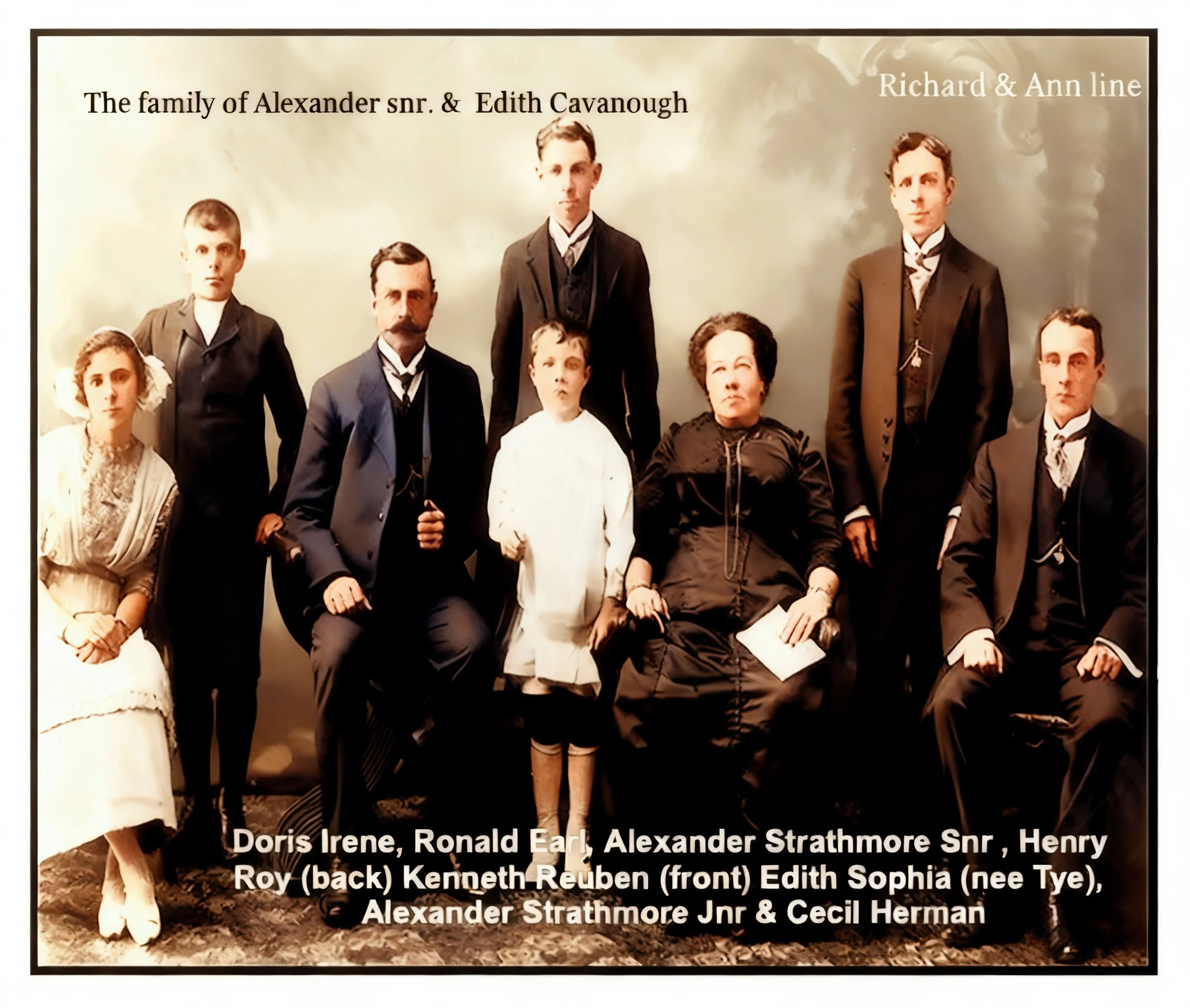 Richard Cavanough & Anne Cross line
Alexander Strathmore CAVANOUGH was born 26 Aug 1872 in Surry Hills, Nsw, christened 11 Oct 1872 in St Pauls C/E, Surry Hills, Nsw, died 13 Apr 1948 in Earlwood William St. at age 75, and was buried 15 Apr 1948 in W