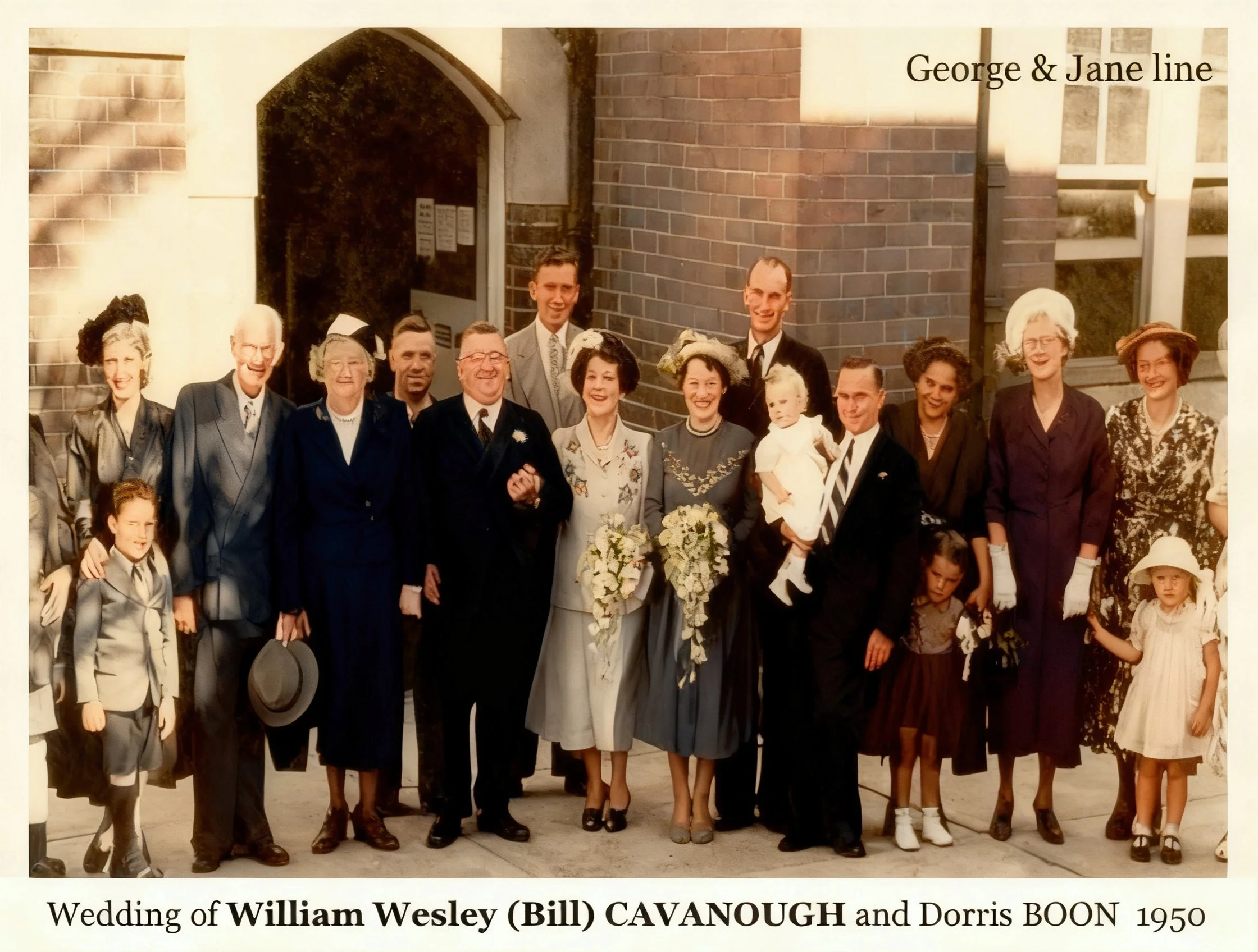 George & Jane line
Doris (Topsy) BOON was born on 16 Oct 1907 in Bungendore, Nsw, died in in Parramatta Hospital at age 57. Cremated Rookwood on 11 Dec 1964. Doris married D on 28 Jan 1950 in Annandale, Nsw, son of Wesley Thomas CAVANOUGH and Sarah J