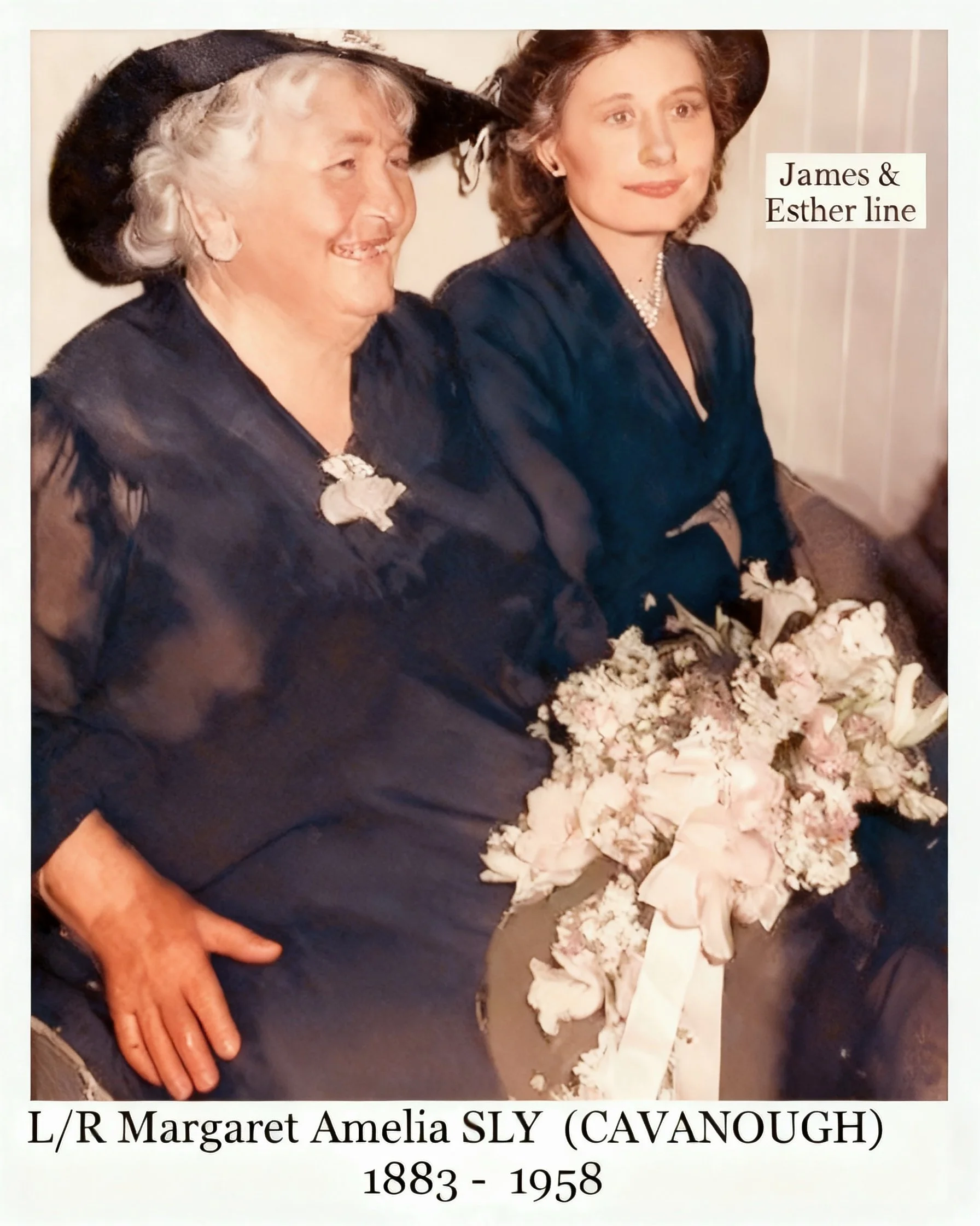 Margaret Amelia CAVANOUGH was born on 18 Jul 1883 in Mitchell, Qld, Au, died on 12 Jun 1958 in Roma, Qld at age 74, and was buried 13 Jun, R/C, Mitchell, Qld. Known as Millie. Employed as a hospital domestic. Margaret married Richard Herbert SLY on 5