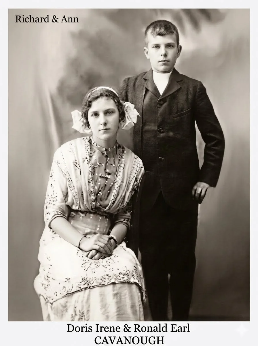 Richard Cavanough & Anne Cross line.
Ronald Earl CAVANOUGH was born on 13 Dec 1899 in Granville, Nsw, died on 7 Mar 1975 in Hospital, Penshurst, Nsw at age 75, and was buried on 11 Mar 1975 in G/L5/0360, Woronora Cemetery, Nsw. Known as Jackie.Served