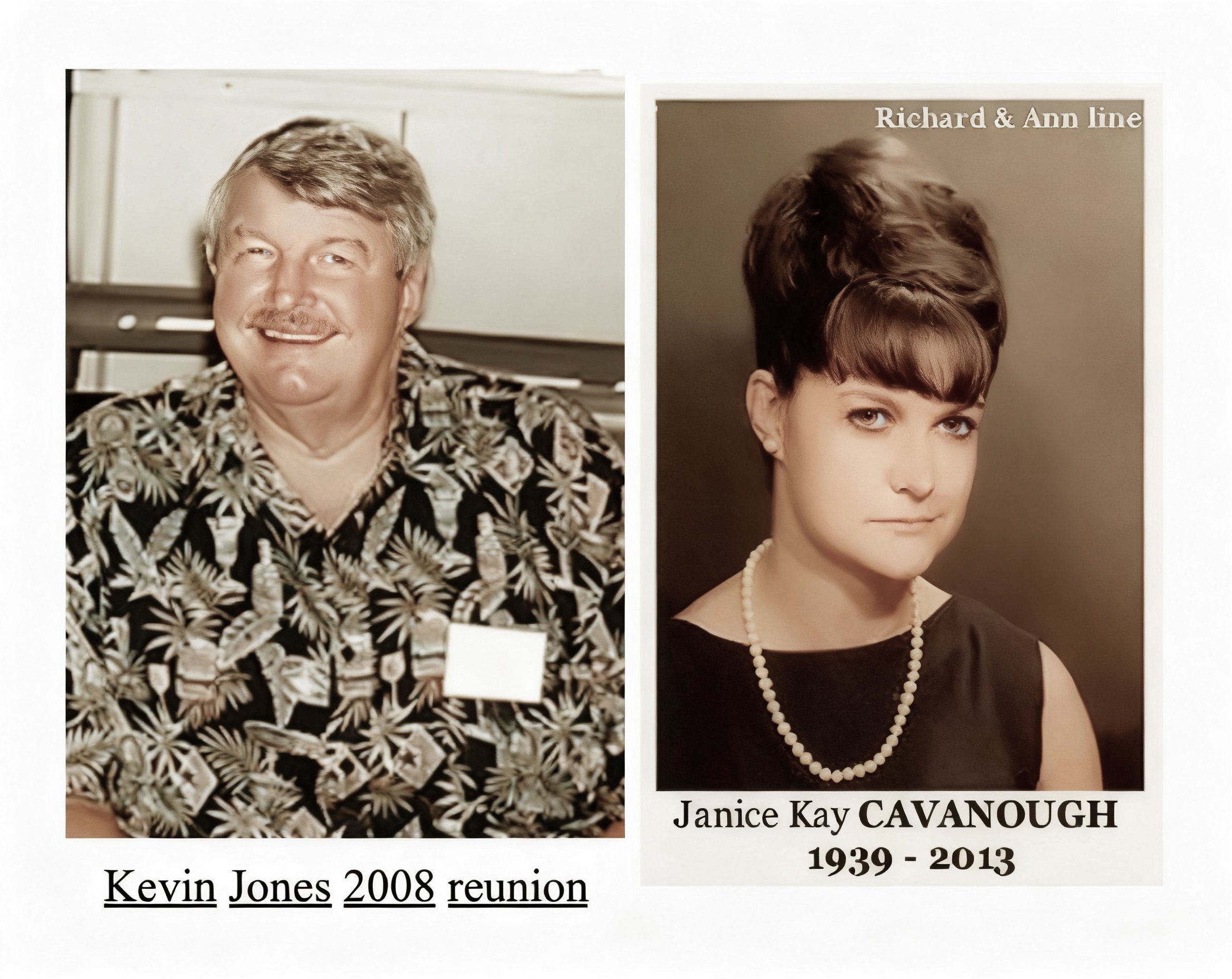 Richard & Ann line Janice Kay CAVANOUGH was born on 6 May 1939 in St George Hospital, Kogarah, was christened on 20 Aug 1939 in St Cuthberts C/E, South Kogarah, and died on 24 May 2013 in Wasaga Sands, Canada at age 74. Kay worked in offices. In 1993