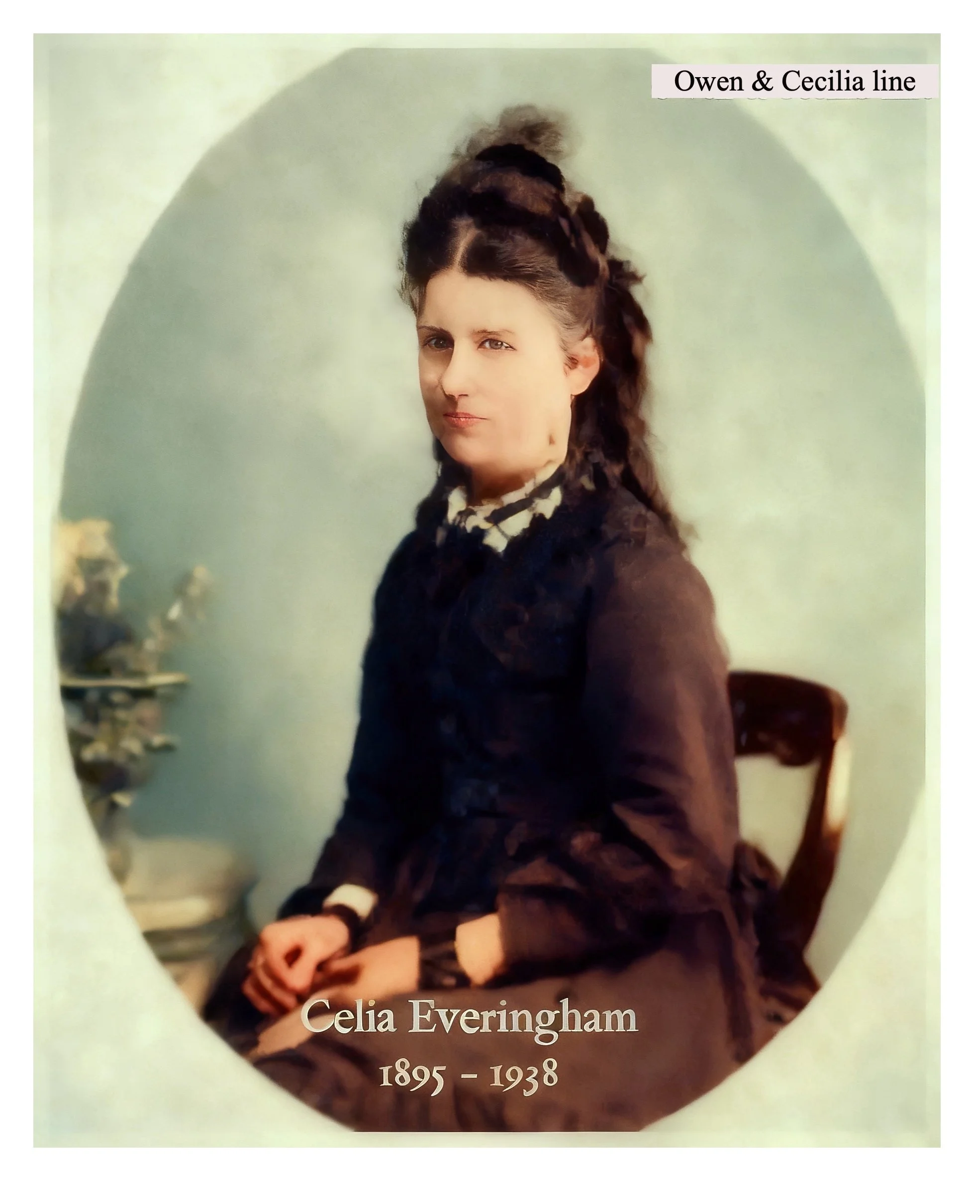 Owen Cavanough & Cecilia Collins line
Celia EVERINGHAM was born on 15 Aug 1854 in Sackville Reach, Nsw, died 9 Feb 1938 in Fitzgerald Valley, Bathurst at age 83, and was buried on 10 Feb 1938 in Presbyterian Cemetery, Windsor, Nsw. Baptised on 2 Oct 