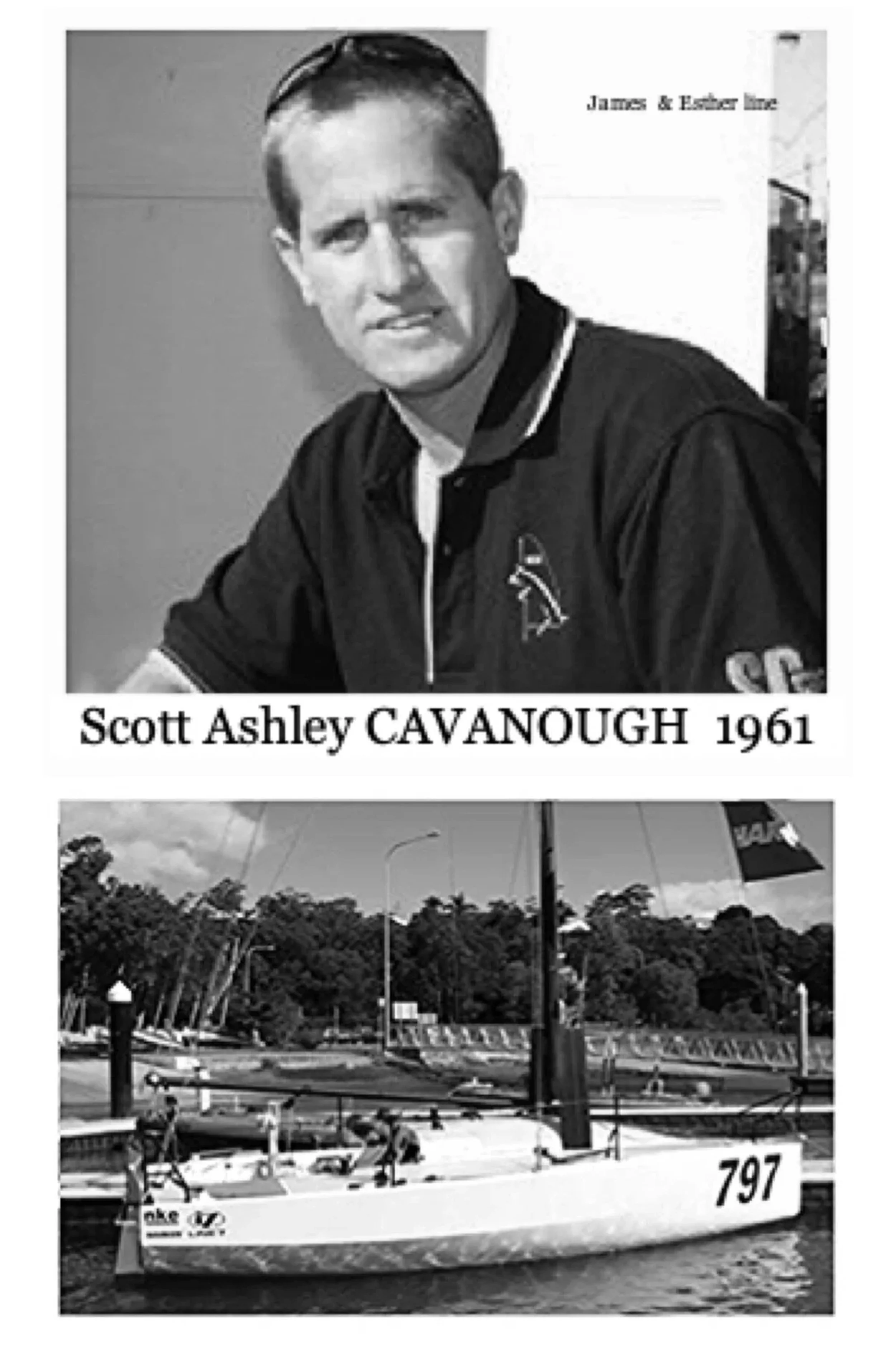 James & Esther line
Scott Ashley CAVANOUGH born on 11 Dec 1961 in Blackhall, Qld. Scott married Megan ISABELLA in 1993. As a 29 year old he completed more transatlantic crossings than most other Australian master mariners but he feels his personal lo