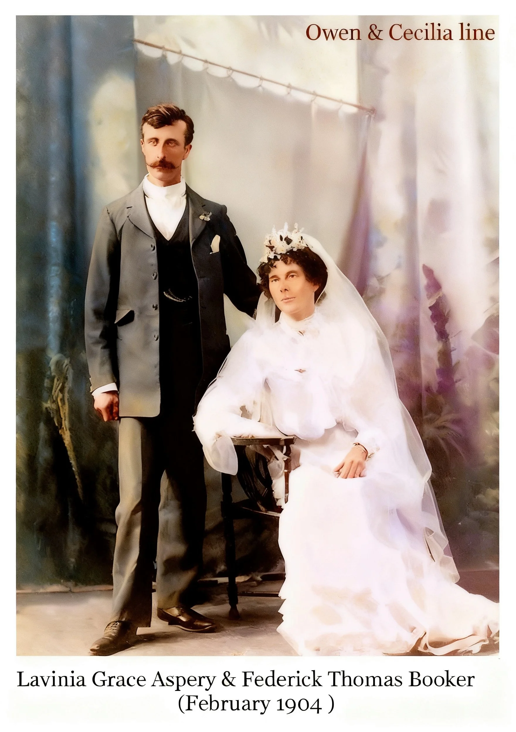 Owen & Cecilia line
Lavinia Grace ASPERY was born on 7 Aug 1871 in Sackville Reach, Nsw, was  baptised on 24 Sep 1871 in St.Thomas C/E Sackville, died on 13 Jun 1957 in Burwood, Nsw at age 85, and was buried in Rookwood, Nsw. Lavinia married Frederic