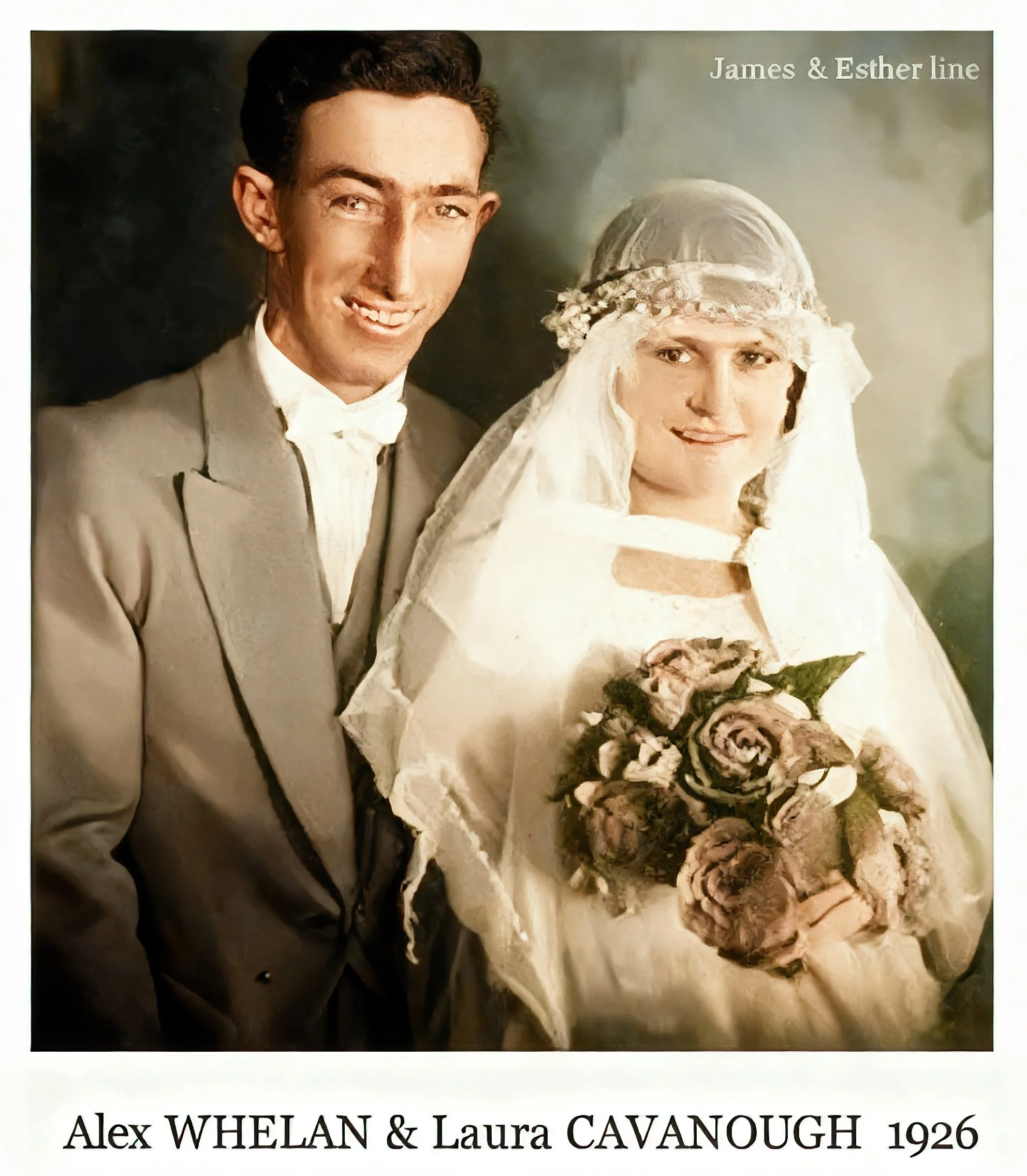 James & Esther line
-Laura Alphine CAVANOUGH was born on 23 Apr 1909 in Boulia, Qld, and died in May 1993 in Townsville, Qld at age 84. Laura married i) Alexander Archibald WHELAN, the son of Phillip WHELAN & Harriet Agnes SETTER,on 29 May 1926 in Me