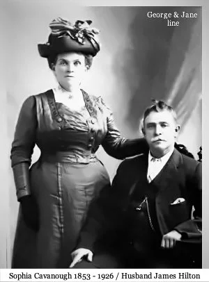 Sophia Cavanough with husband James Hilton
-Sophia CAVANOUGH was born on 22 Apr 1853 in Upper Colo, Nsw, Au, died on 8 Aug 1926 in "Albury", Mowbray Road, Willoughby, Nsw at age 73, and was buried on 9 Aug 1926 in Northern Suburbs Cemetery Methodist 