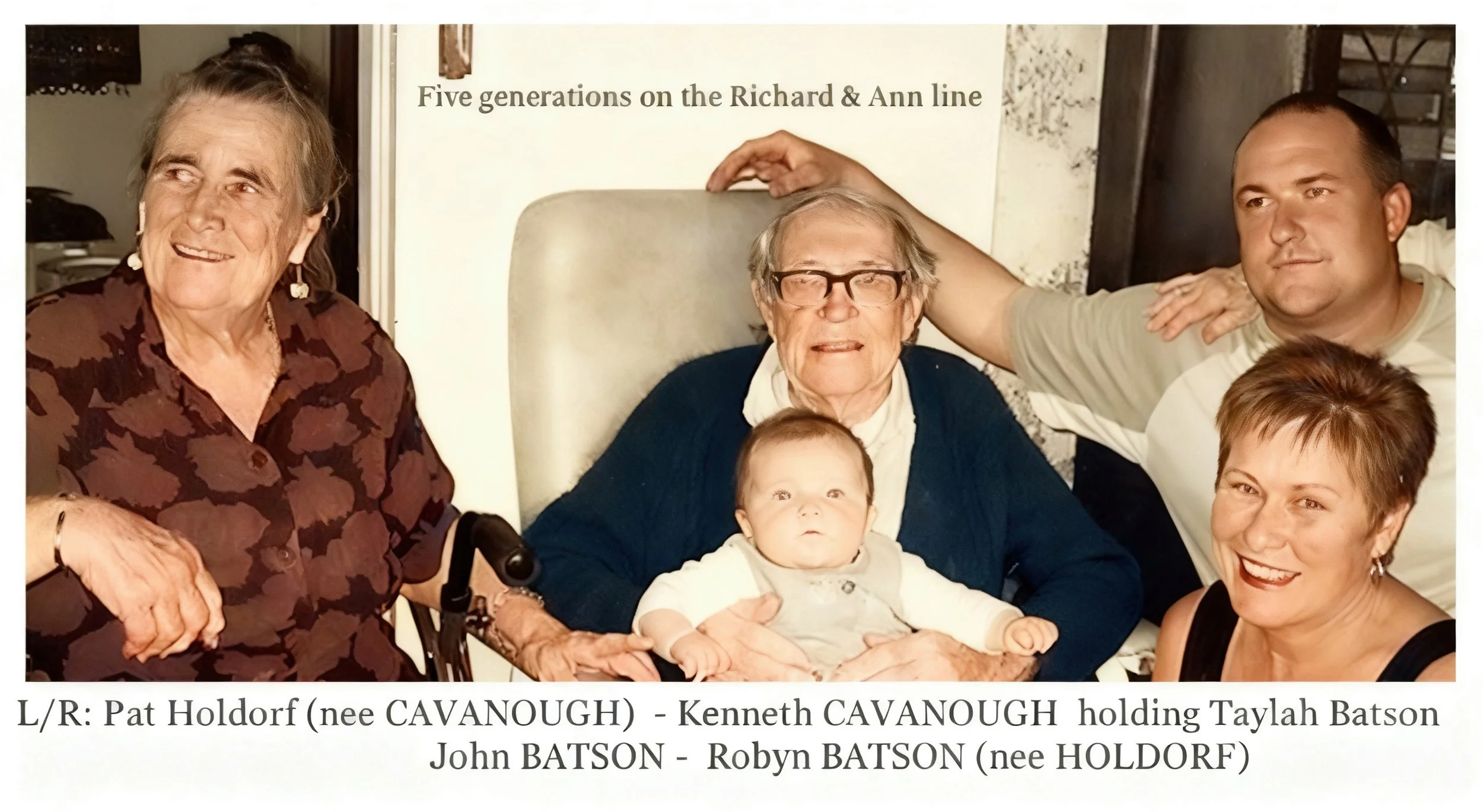 Richard Cavanough & Anne cross line
Robyn May HOLDORF was born on 25 Apr 1951 in Kogarah, Nsw. Baptised in St Cuthberts C/E, South Kogarah.  BA Dip.Ed University of Western Sydney. Primary teacher - 2008 at Thornleigh West. Robyn married Stephen Noel