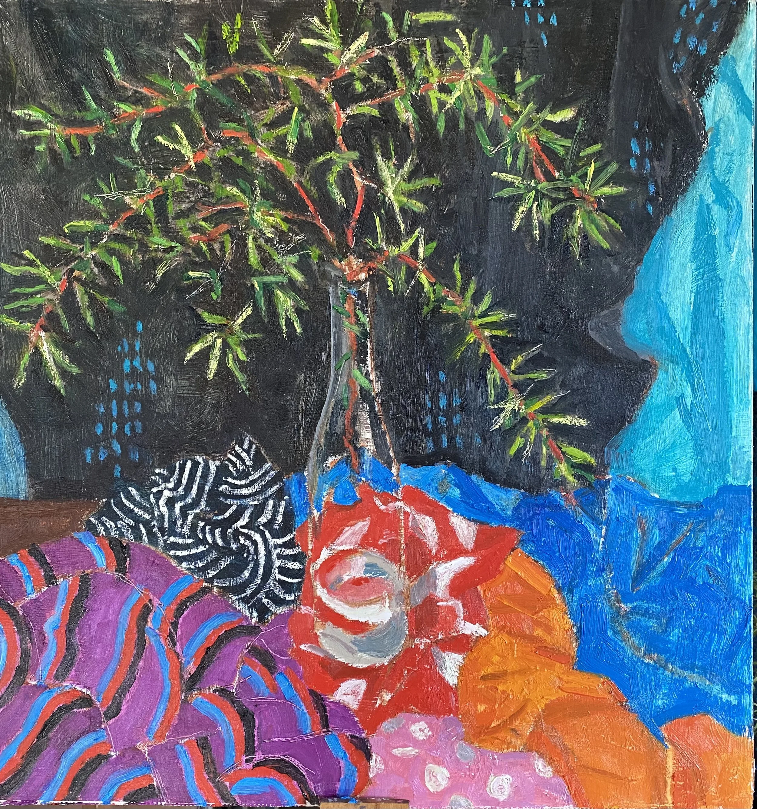 Ti tree on coloured fabric