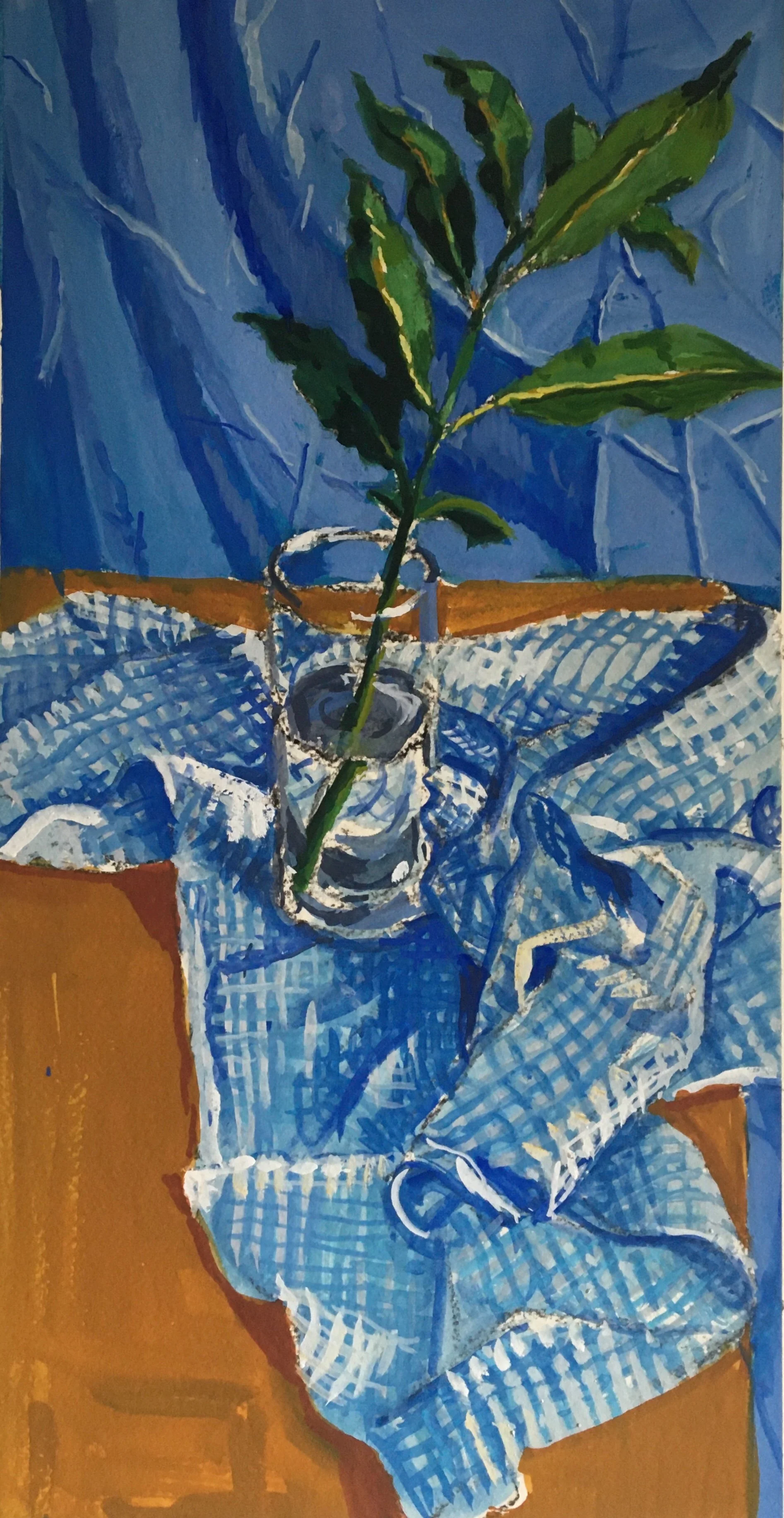 Bay leaves and blue tea towel