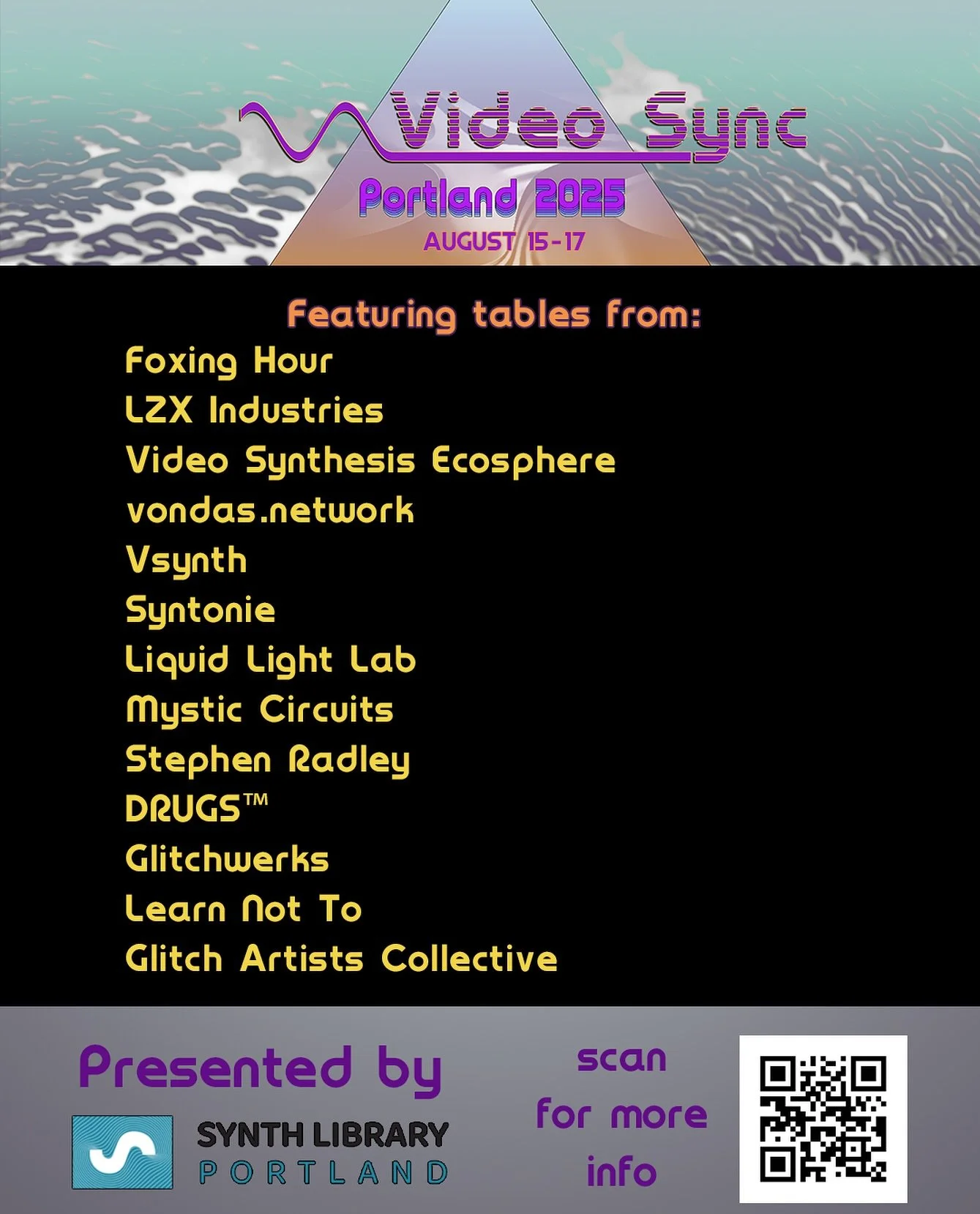 If you’re in Portland August 15-17 I will have a table at video sync showing off video drugz and selling some merchandise. #videoart #glitchart #analog #videosynthesis #videodrugz