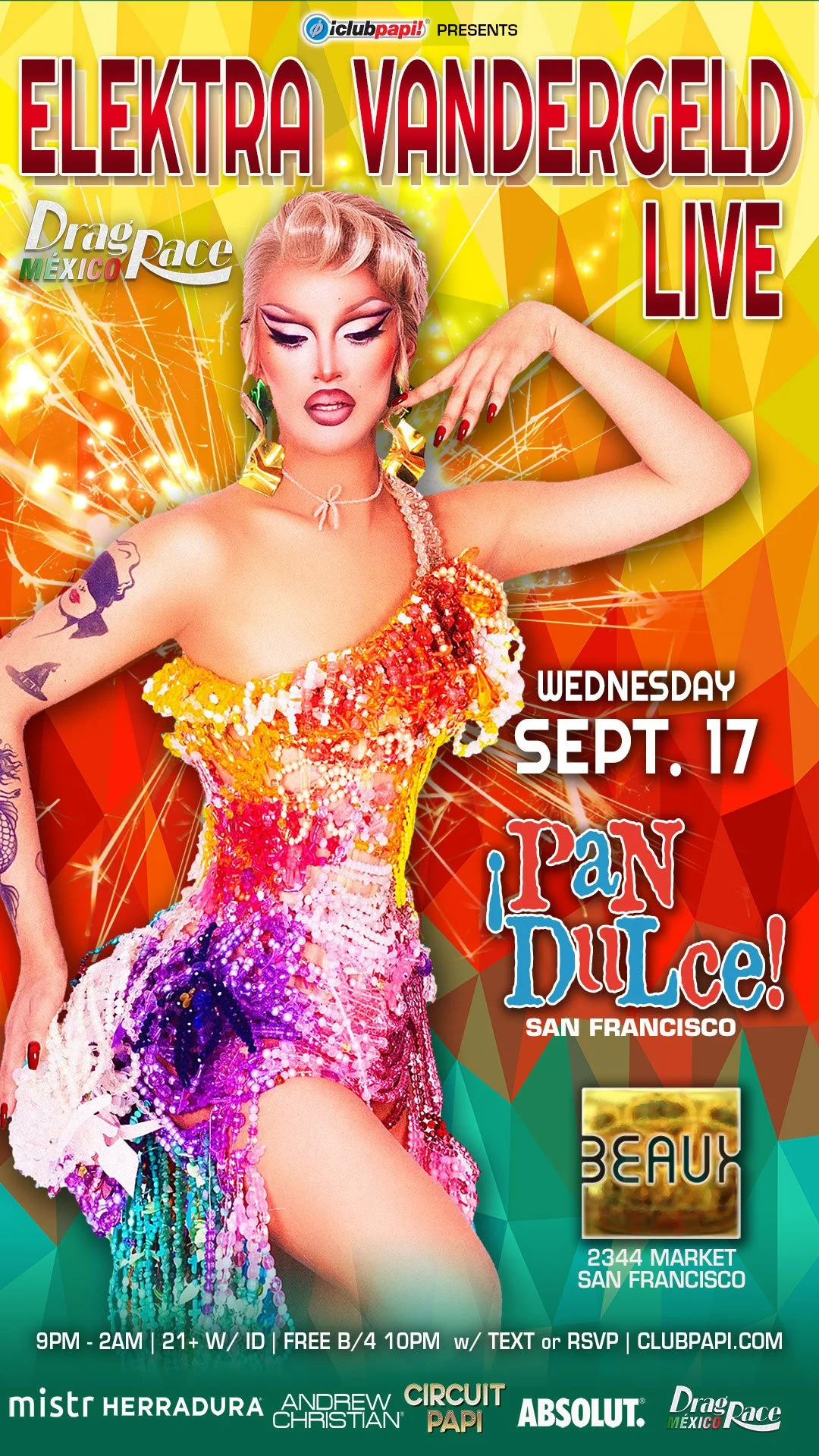 Wednesday, September 17: ELEKTRA VANDERGELD (RPDR Mexico) @ Pan Dulce Wednesdays (Latin Night)