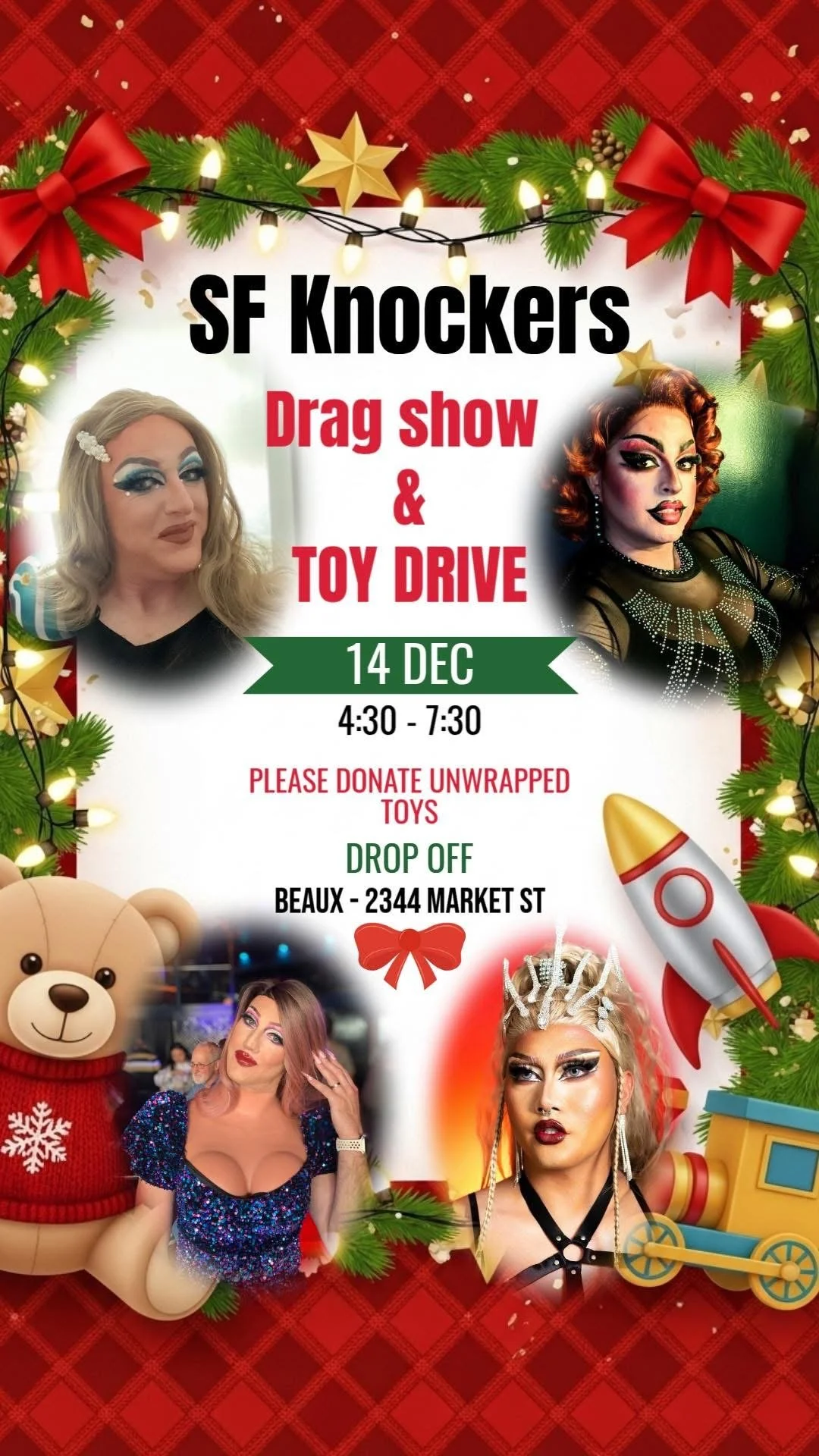Sunday, December 14: SF Knockers Drag Show & Toy Drive (A Midday Fundraising Event)