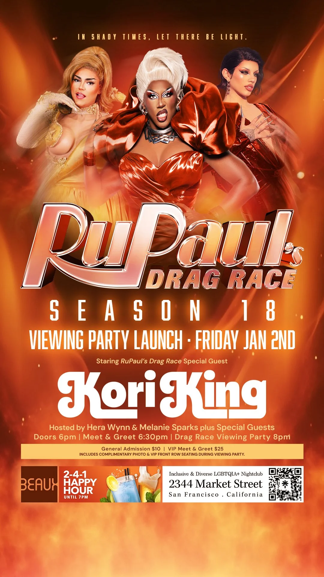 Friday, January 2:  KORI KING @ the Viewing Party Premiere of RuPaul's Drag Race (Season 18)!