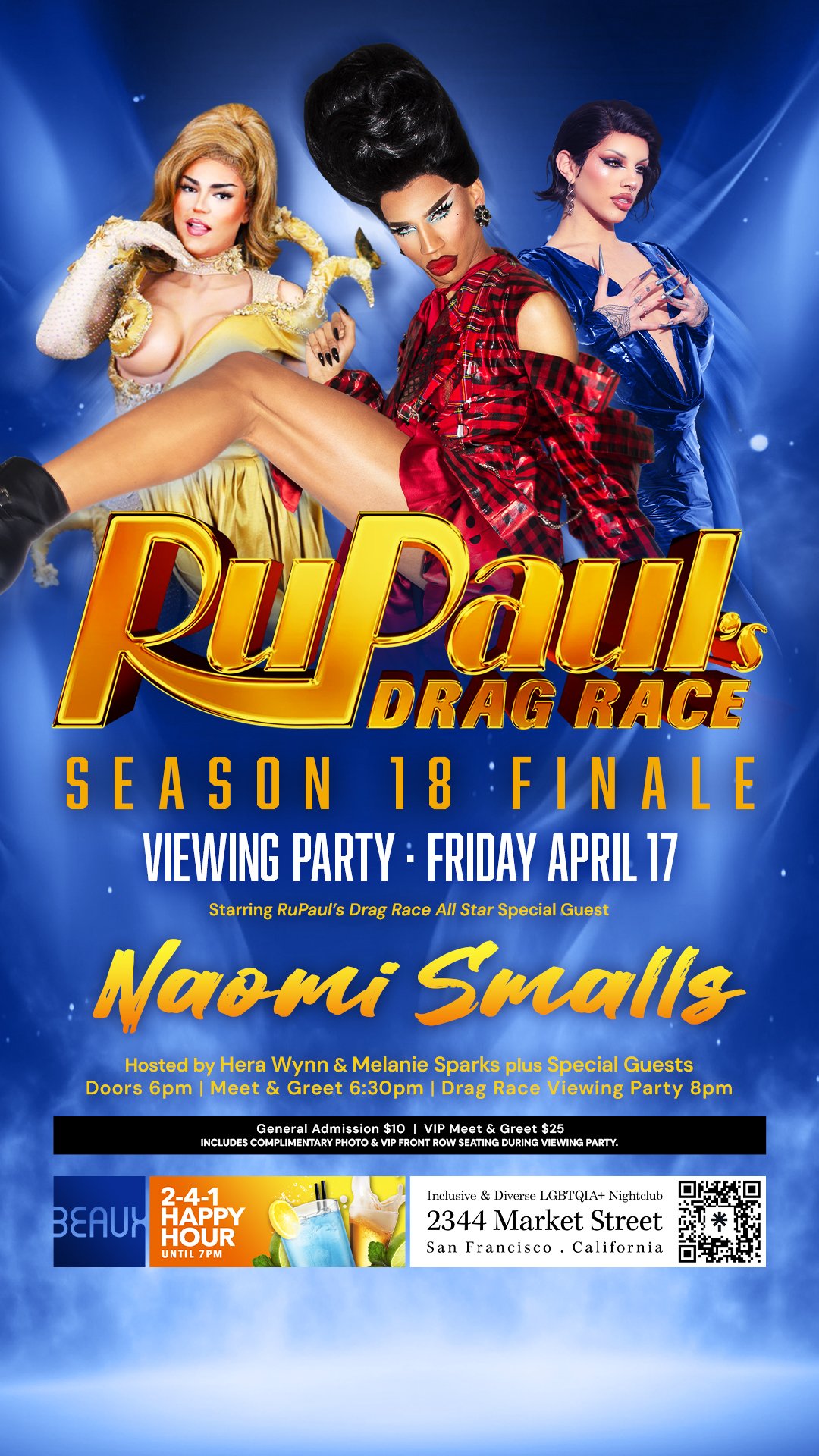 Friday, April 17: NAOMI SMALLS (RPDR) @ RuPaul's Drag Race Viewing Party Finale!