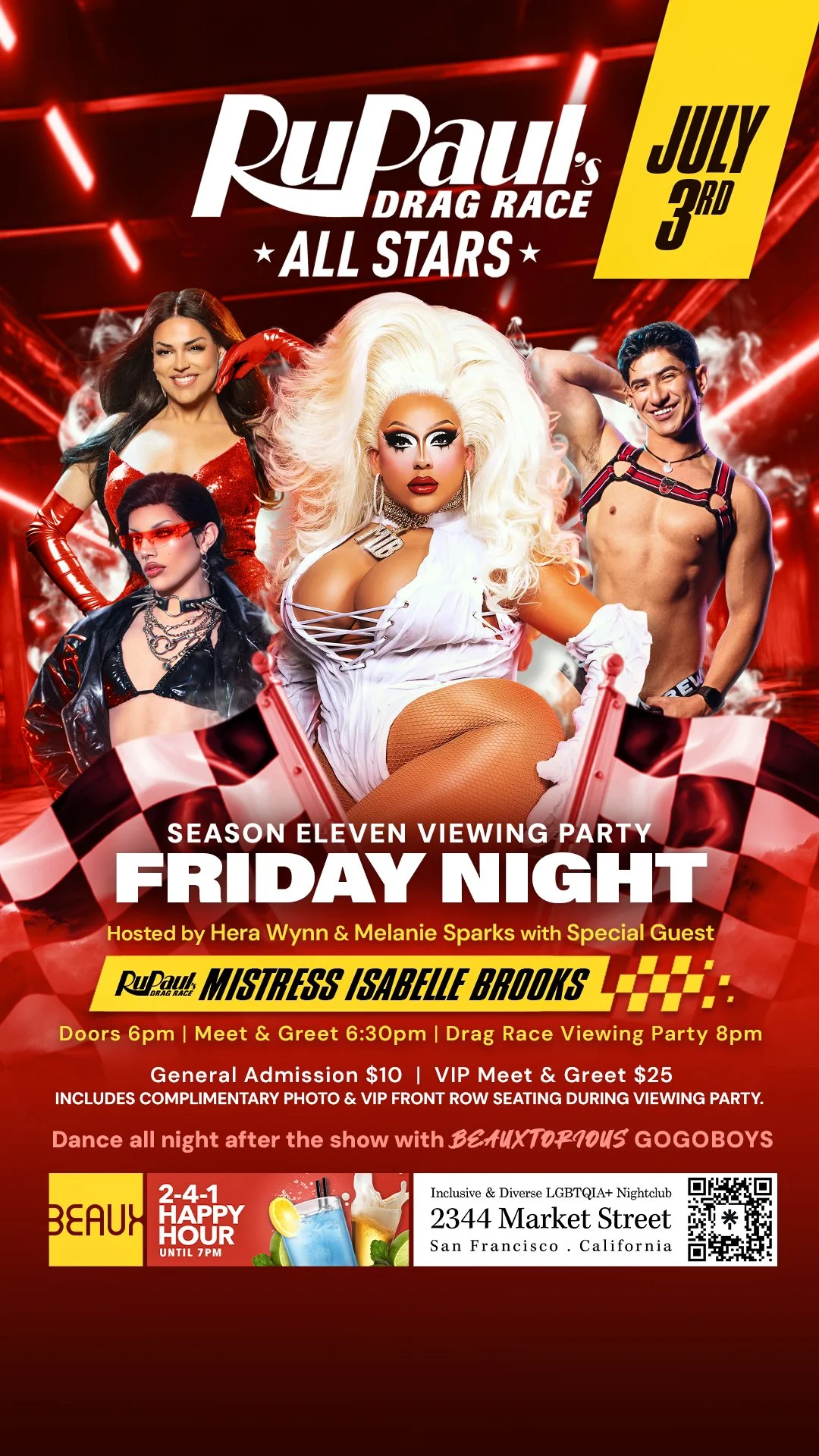 Friday, July 3: MISTRESS ISABELLE BROOKS @ Drag Race Viewing Party & BEAUXTORIOUS Afterparty Fridays