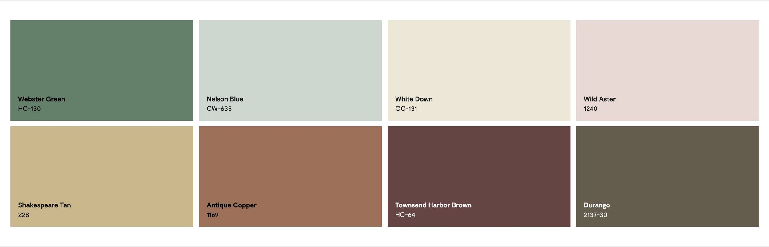 Image of the new Benjamin Moore Color Trends 2027 Palette with 8 cohesive colors