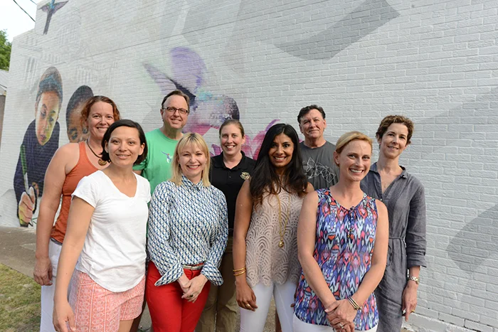Belhaven Heights Mural Project Partners: | Back row: Laurel Isbister, Sam Lane, Andrea Falcetto, Doug Pyron | Front row: Jennifer Welch, Lolly Rash, Jasmine Singh Sandhu, Casey Creasey, Beth Batton