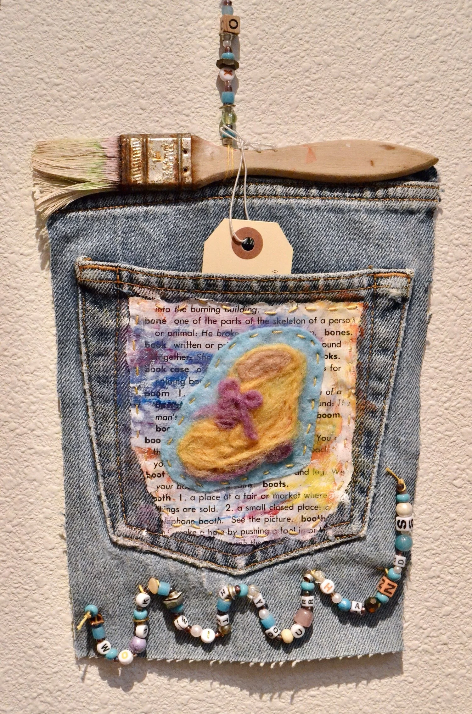 "Work With Your Hands" original mixed media hanging 7.5" x 10"