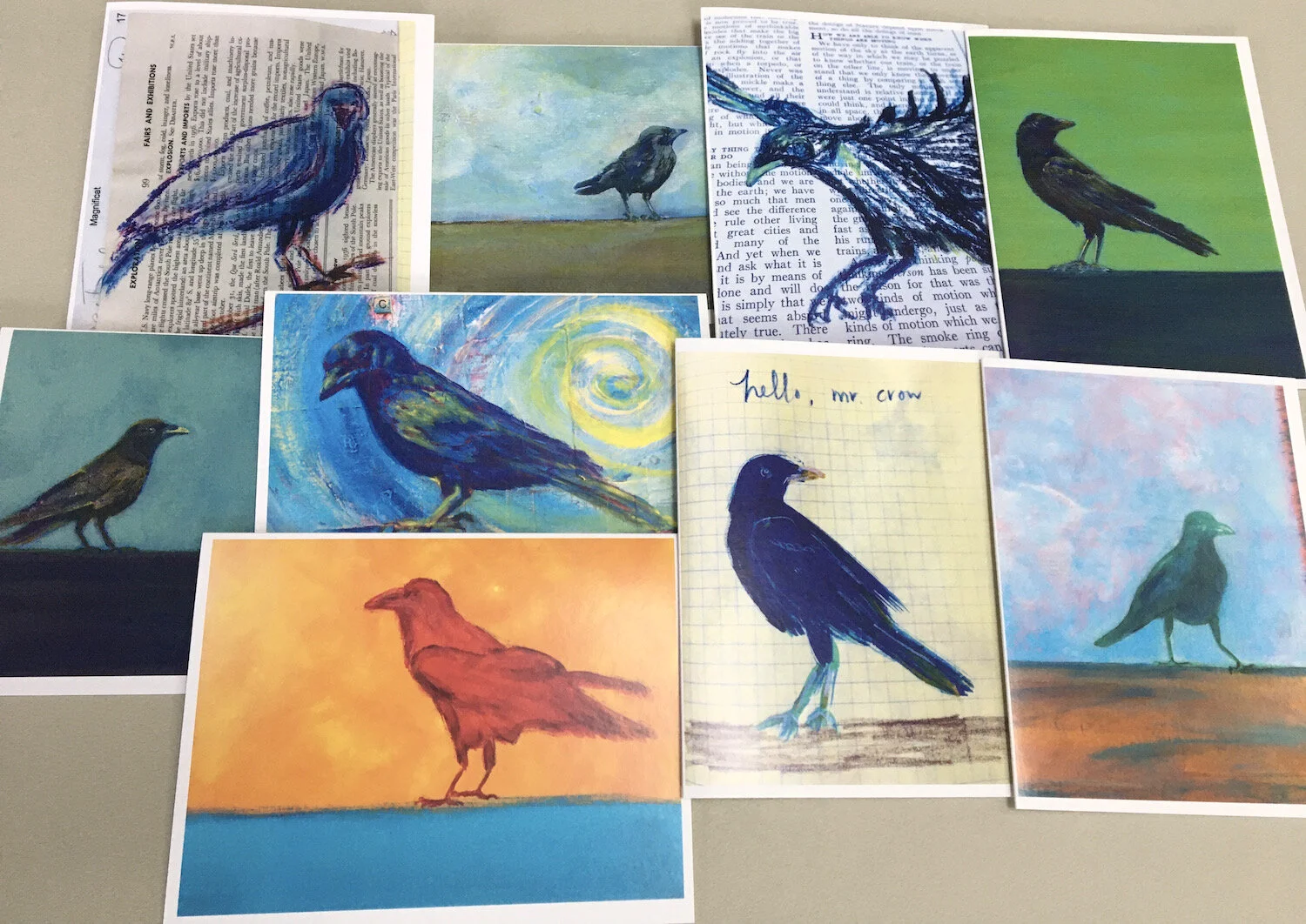 The "Corvid Nine Team" set of 9 crow-themed greeting cards