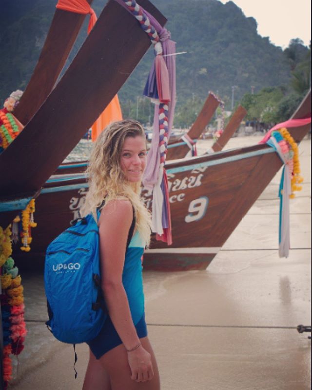 The very amazing @nadiakhristean repping the electric blue packable backpack in Thailand! 🇹🇭 She is a singer, songwriter, and public speaker that works with charities. Check her out!