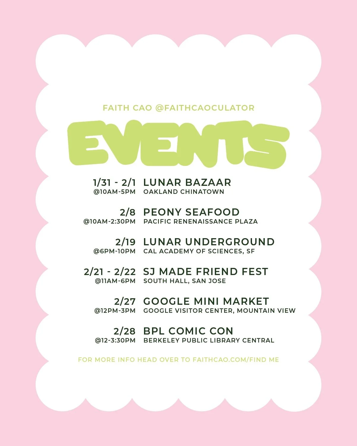 ✦ FEBRUARY EVENTS ✦

After a much needed rest here&rsquo;s my event schedule for the month of February! Lunar New Year is February 17th for the year of the fire horse. My schedule is packed but it&rsquo;s my favorite time of year filled with events I