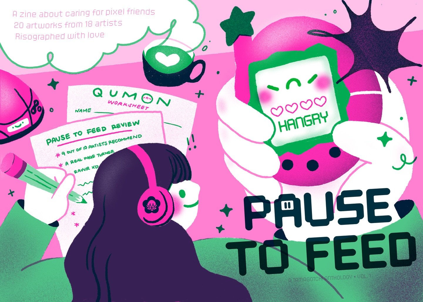 🥚 PAUSE TO FEED 🍳 

Ever since I got to be part of @tamiko.sidore Prawnography Zine Anthology, I have been OBSESSED over cutie zines full of art and friends.

For my very first collaborative zine, I gathered 18 artists to create PAUSE TO FEED &ndas