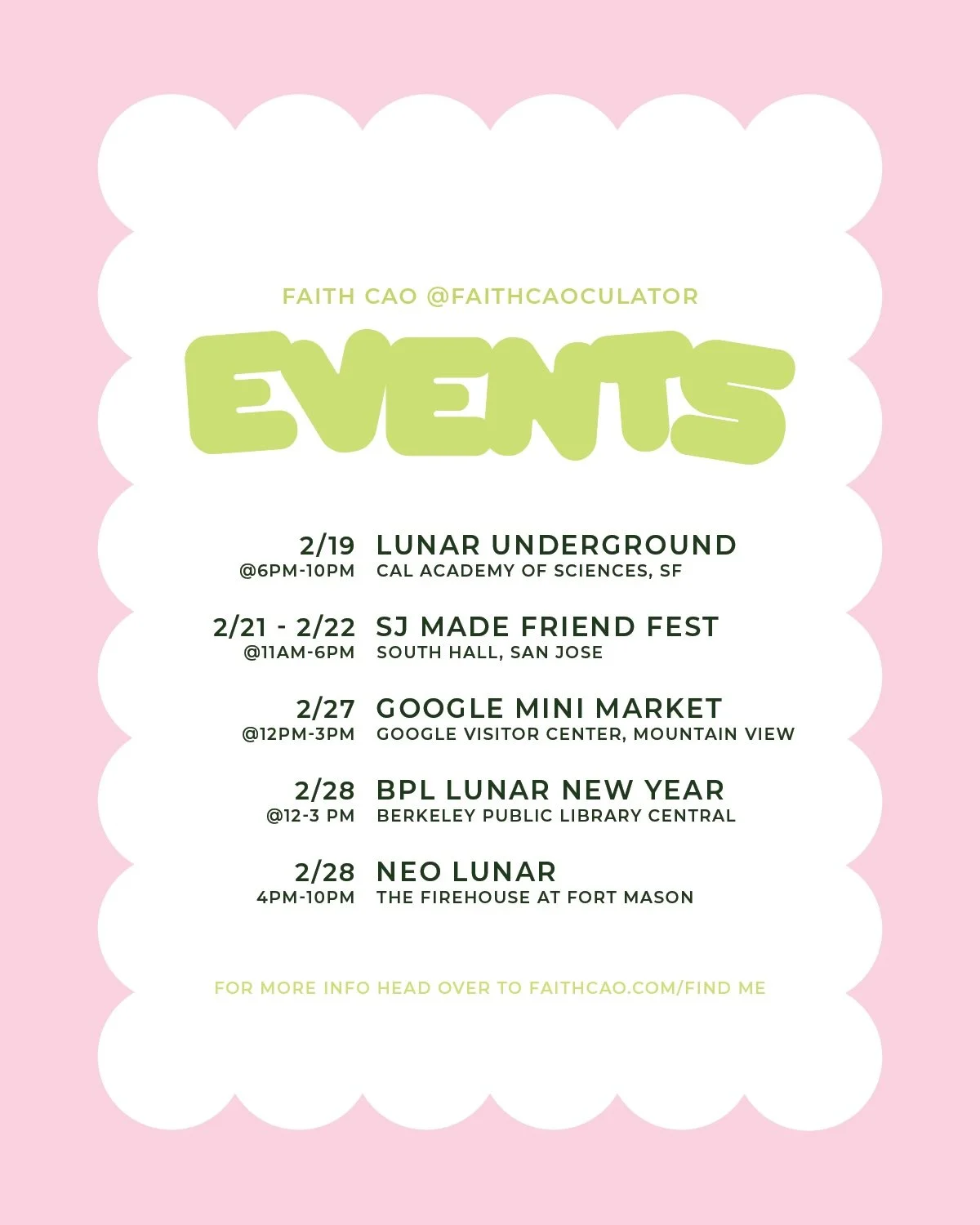 ✷ FEBRUARY EVENTS ✷

An updated list of all the events I&rsquo;ll be at for the rest of the month!