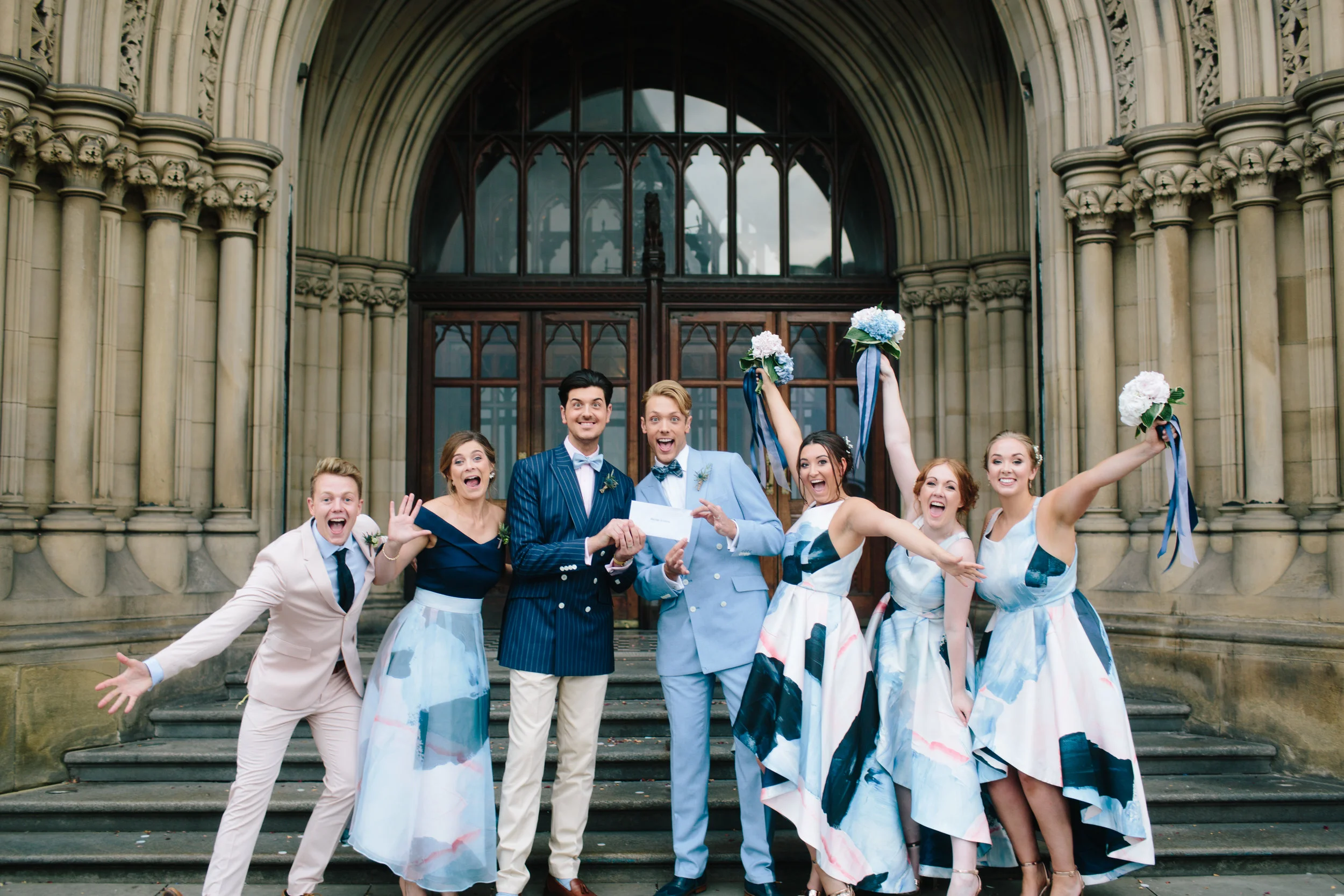 Matching colours is essential for a wedding party. Ribbon and flower shades help to bring together a really cohesive look.