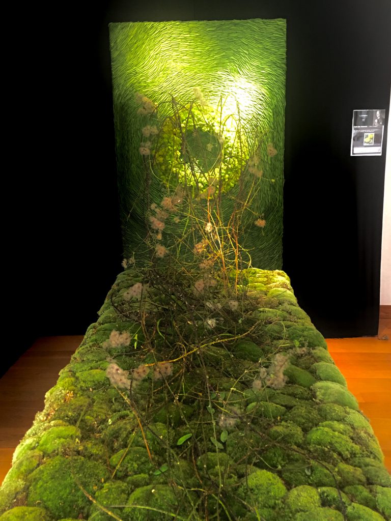A mixture of moss, peas and flowers to create a visually exciting piece. Artist:Tom De Houwer