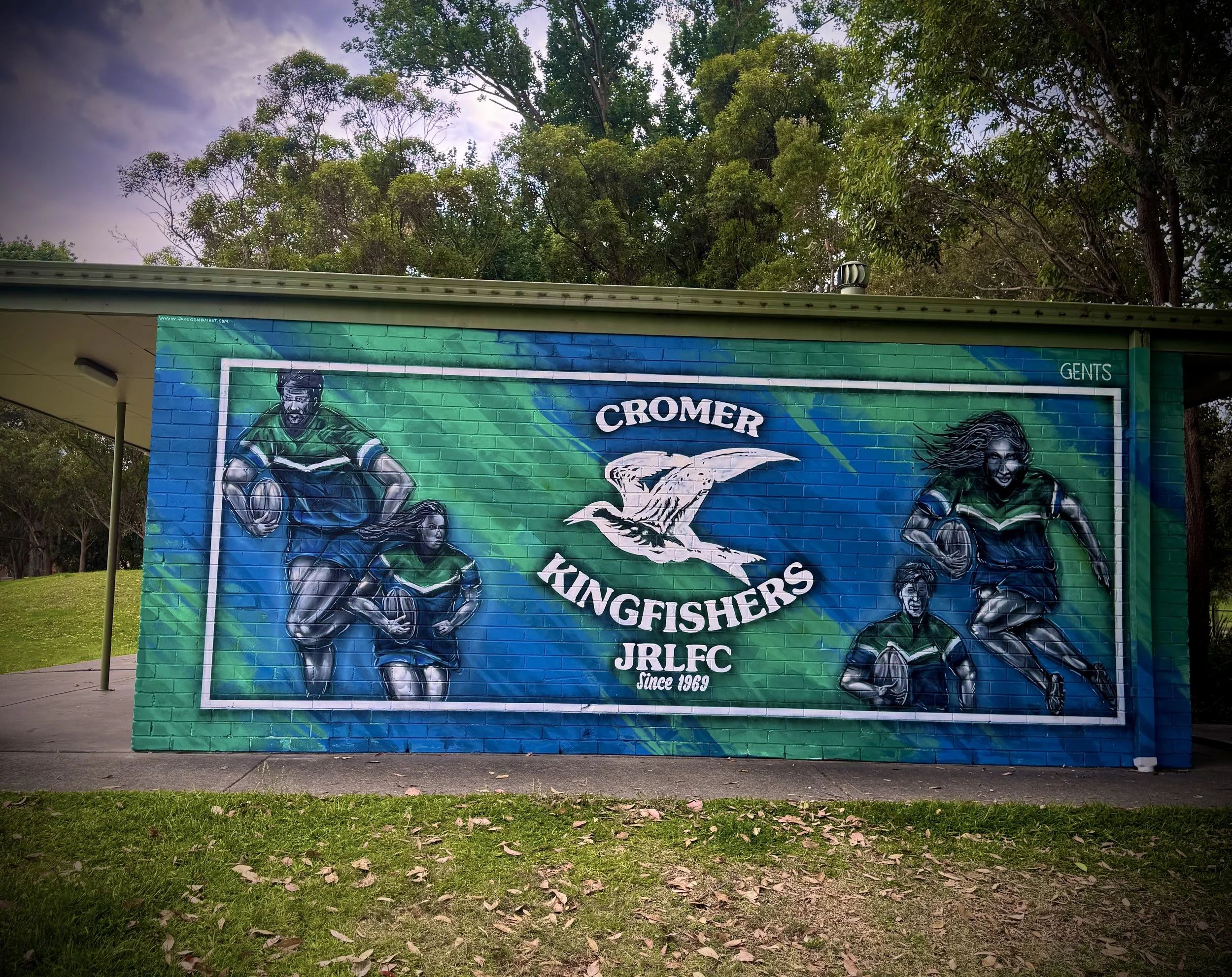 Sports themed mural painted for Northern Beaches local football club Cromer KingFishers.