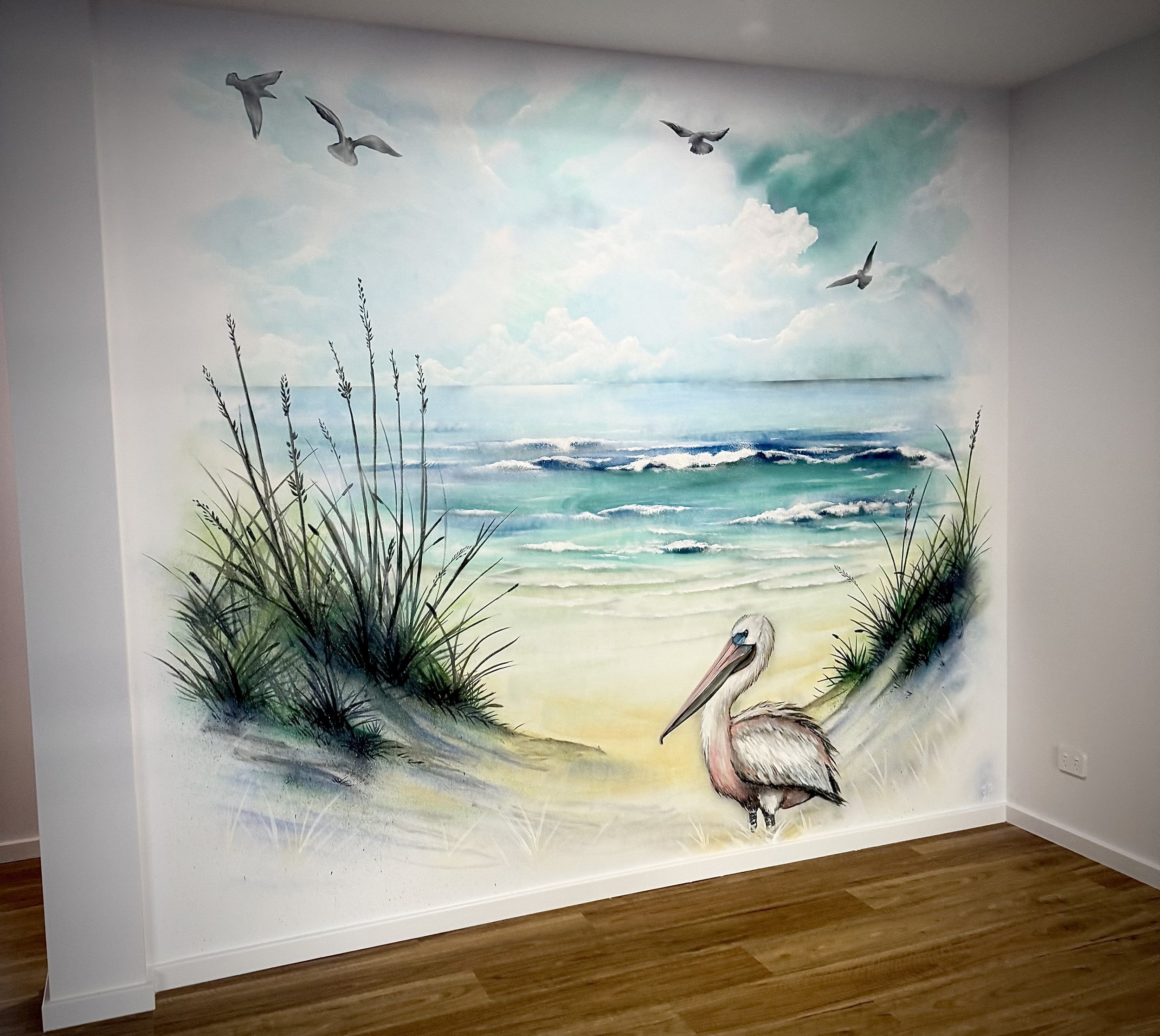Pelican Beach Mural painted in Port Macquarie.