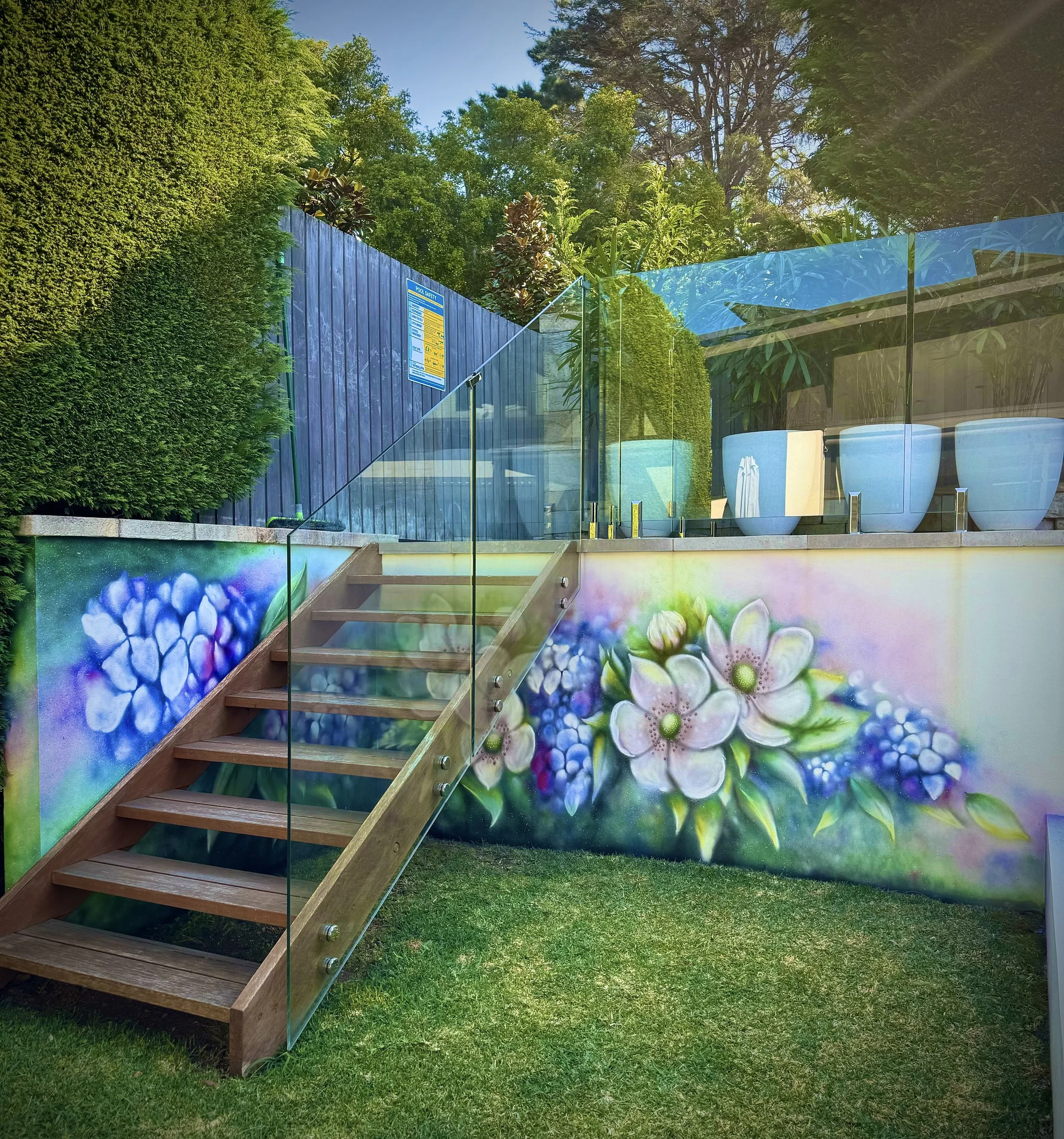 Flower Mural painted for backyard of private residence. Located in Seaforth Northern Beaches.