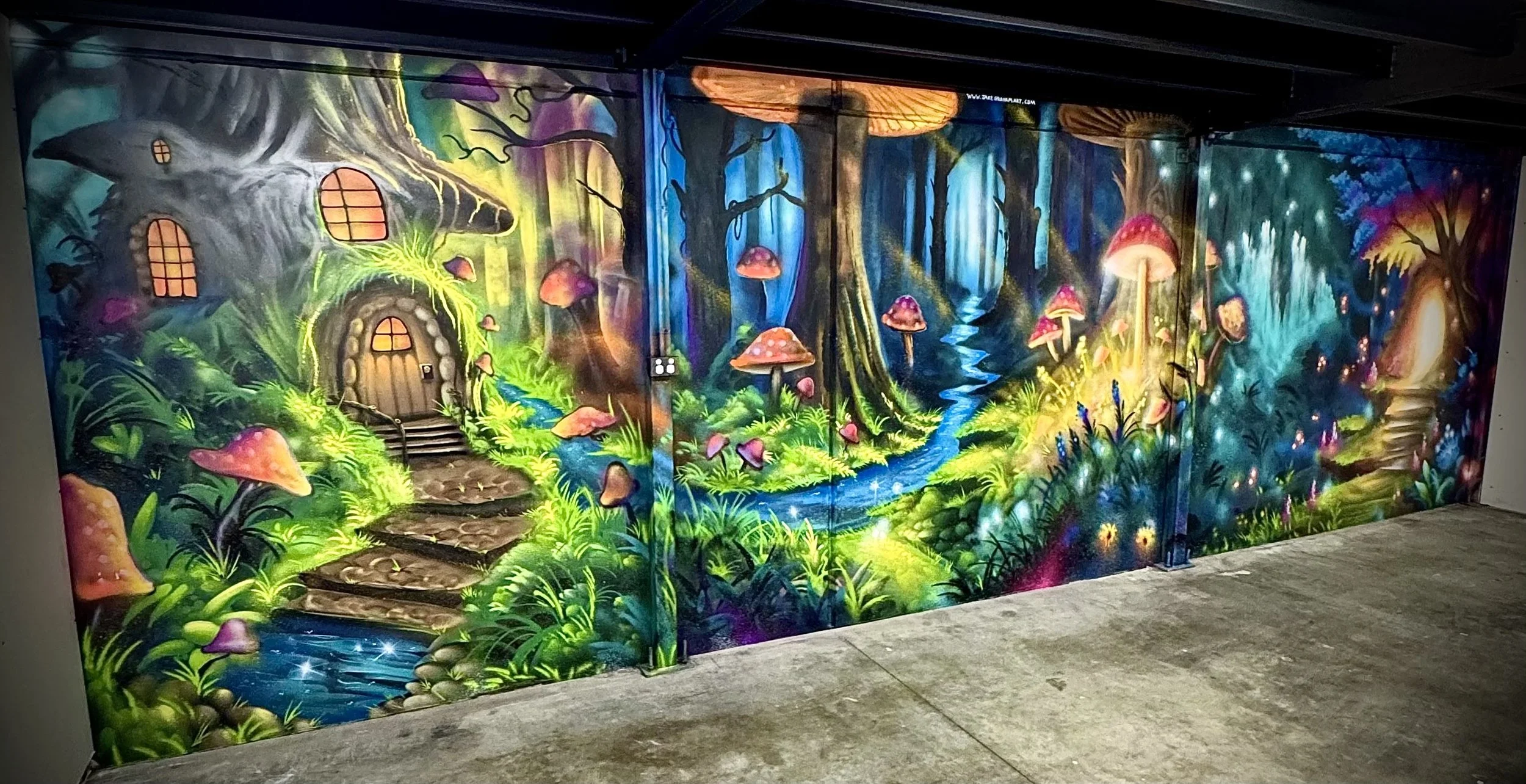 Fantasy Fairy Mushroom Forest painted for family psychology.