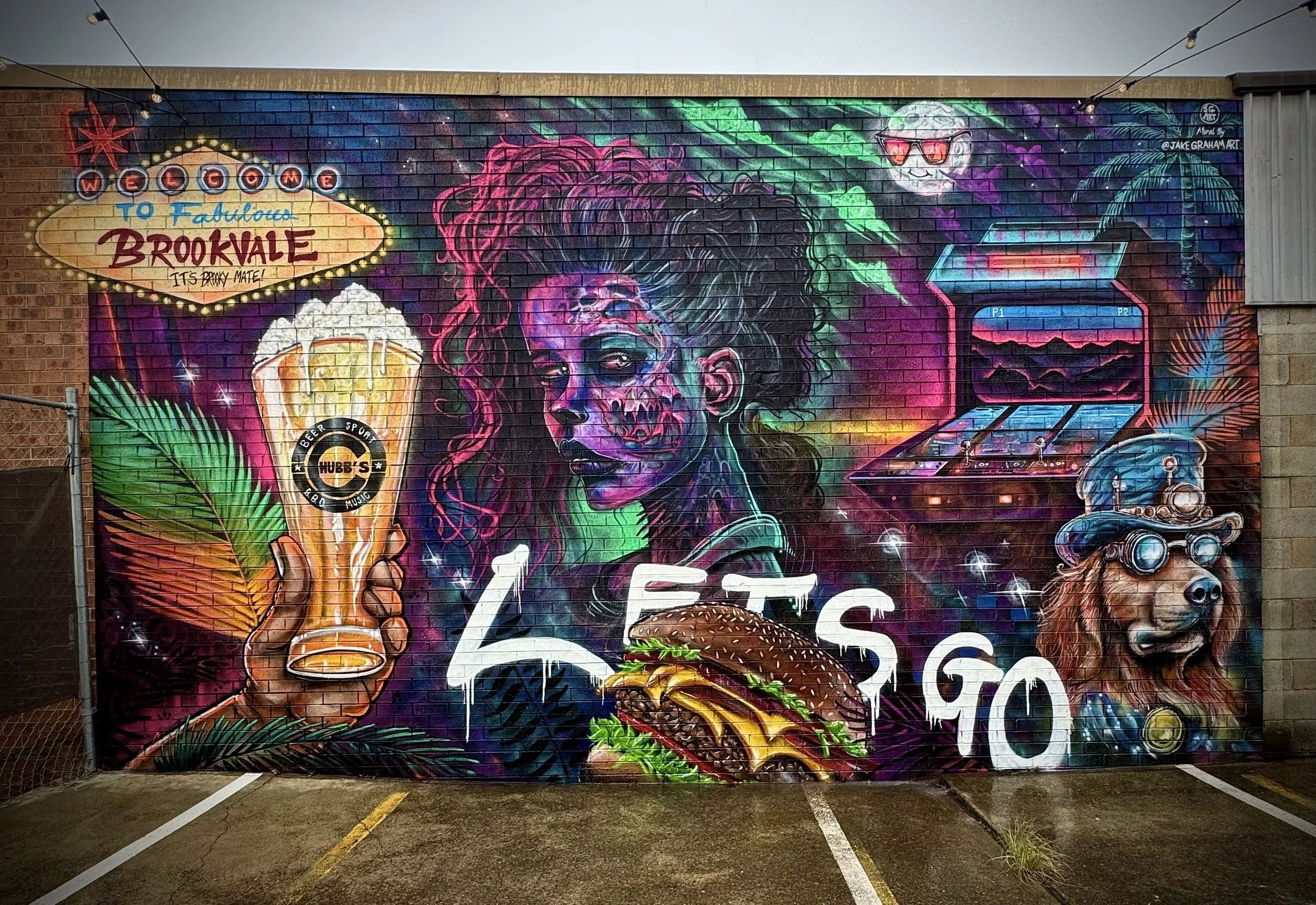 Tropical Zombie Burger Mural painted for Chubbs Brookvale. In Brookvale Northern Beaches
