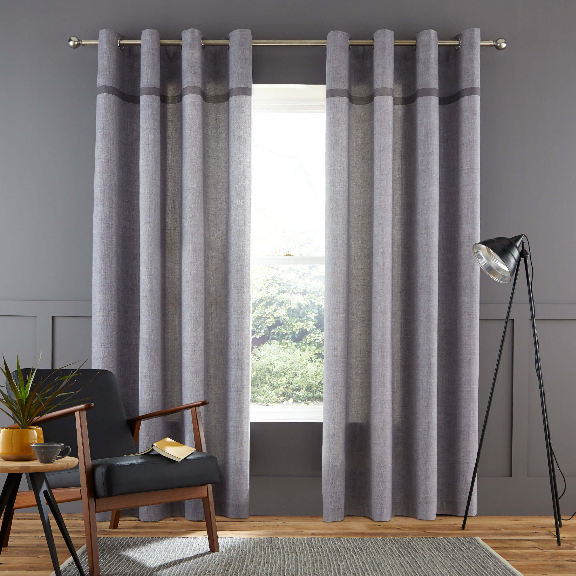 Catherine Lansfield Powell Jacquard Lined Eyelet Curtains 
