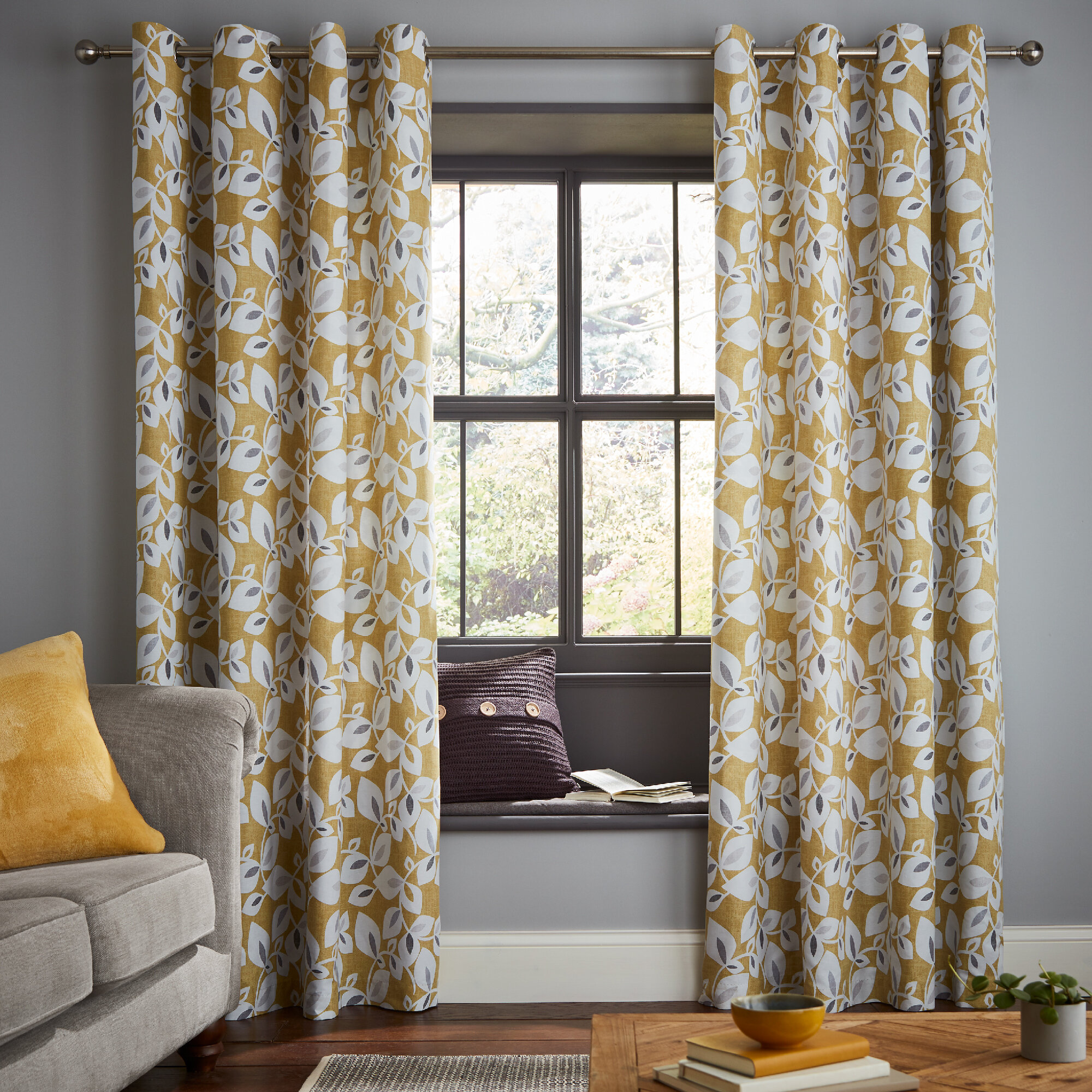 Catherine Lansfield Brushed Heritage Check Woven Eyelet Lined Curtains 