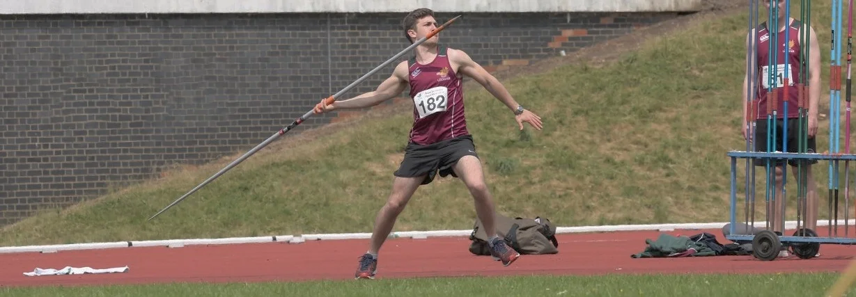 Club record holder Tom Pownall throws the javelin at the 2018 open meet