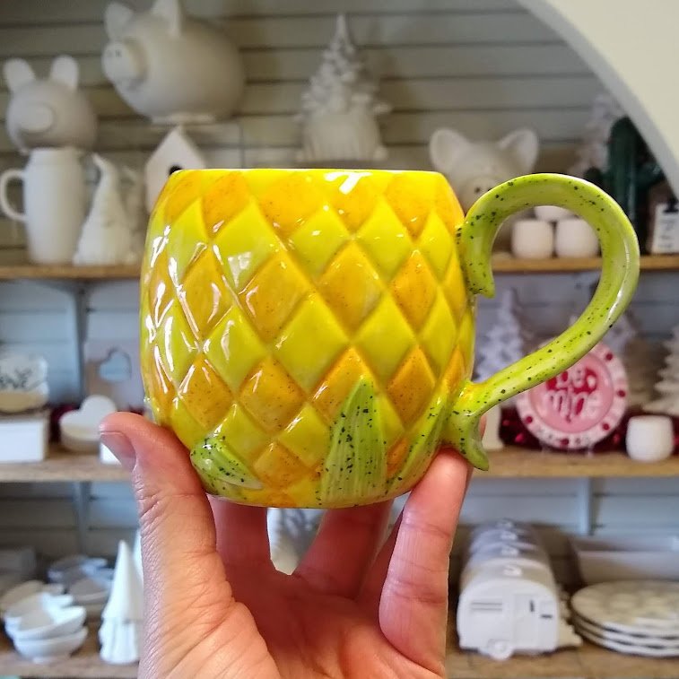 Watercolor Stitch Holding Pineapple Two-Tone Coffee Mug