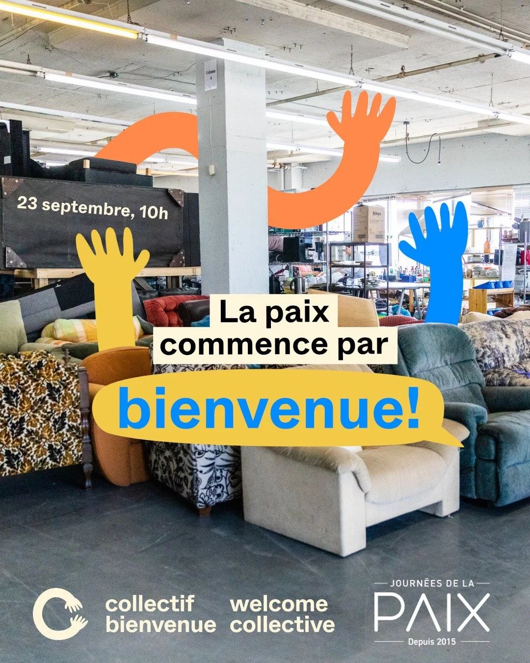 👋🏽 👋🏻 👋🏿 La paix commence par &laquo; Bienvenue &raquo; 👋🏾 👋🏼

➡️ Une matin&eacute;e de b&eacute;n&eacute;volat le mardi 23 septembre dans le cadre des @journeesdelapaix **inscription obligatoire**

Le Collectif Bienvenue ouvre ses portes a