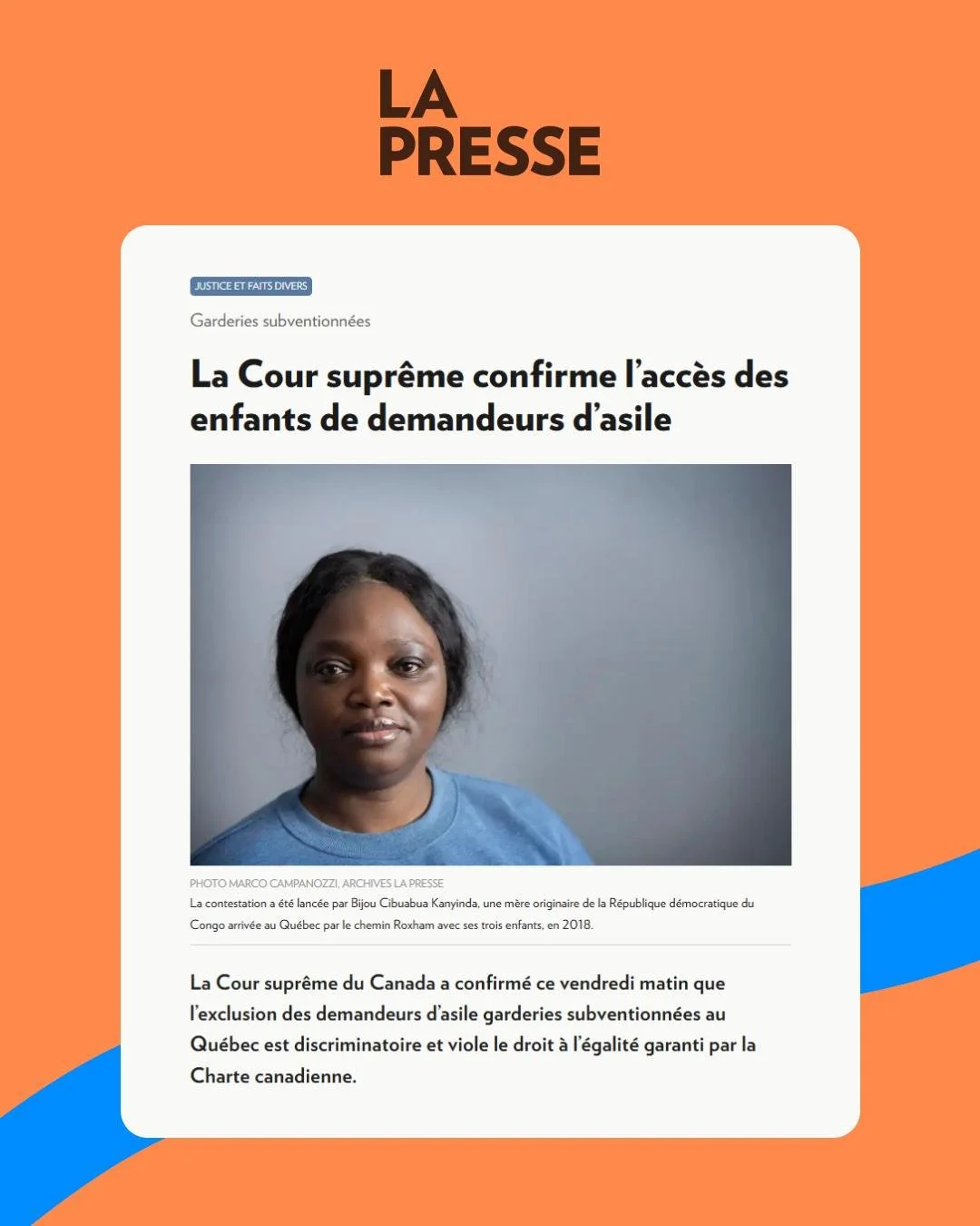 🎉 VICTOIRE POUR LES FAMILLES EN DEMANDE D&rsquo;ASILE!!! 🎉 

🏛️ Extrait de la d&eacute;cision de la Cour supr&ecirc;me :

&laquo; L&rsquo;article 3 RCR viole le par. 15(1) de la Charte parce qu&rsquo;il &eacute;tablit une discrimination fond&eacut