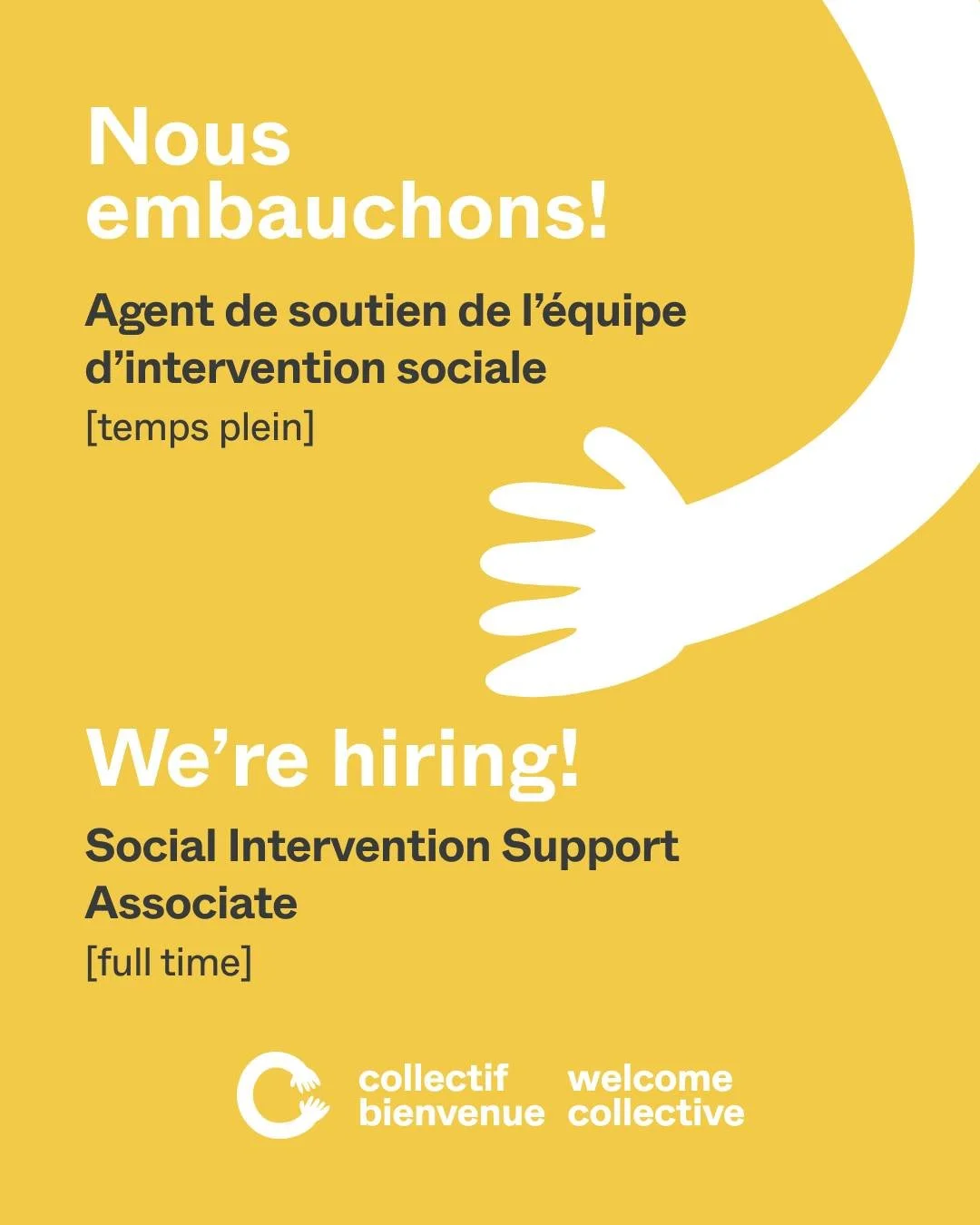 📣 On recrute un&middot;e agent&middot;e de soutien de l&rsquo;&eacute;quipe d&rsquo;intervention sociale !

Le Collectif Bienvenue recherche un&middot;e agent&middot;e de soutien de l&rsquo;&eacute;quipe d&rsquo;intervention sociale pour aider &agra