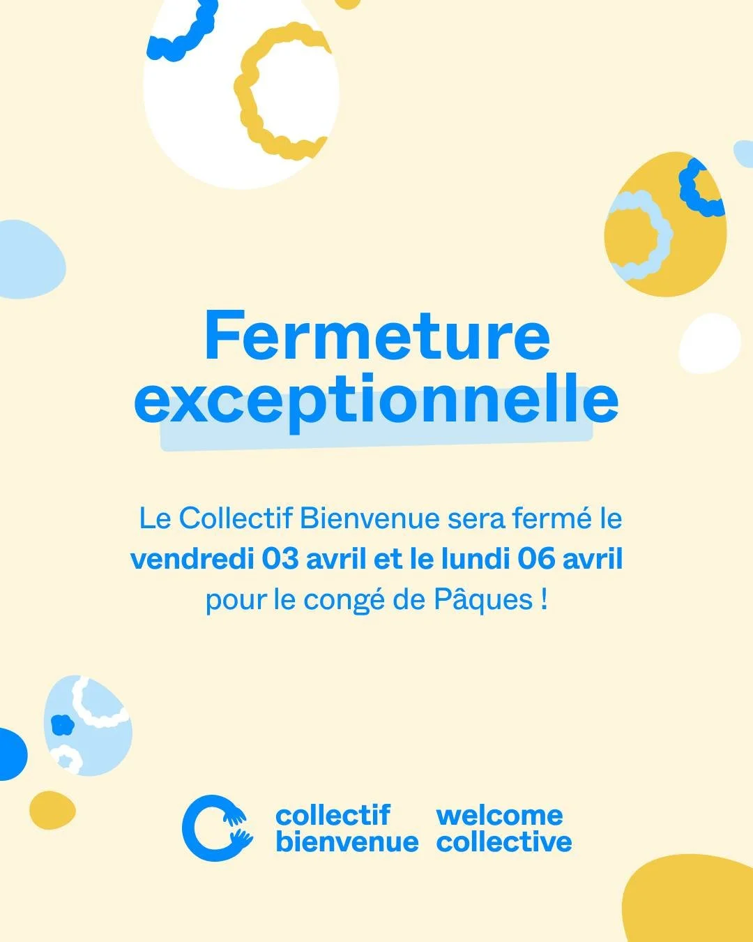 🐰 Le Collectif Bienvenue sera ferm&eacute; le vendredi 03 avril et le lundi 06 avril pour les vacances de P&acirc;ques.

🪑 ✨ 🍽️ ✨ 📦 ✨ 🛋️
Pour ceux et celles qui profitent du long week-end pour faire le m&eacute;nage de printemps : envoyez-nous v