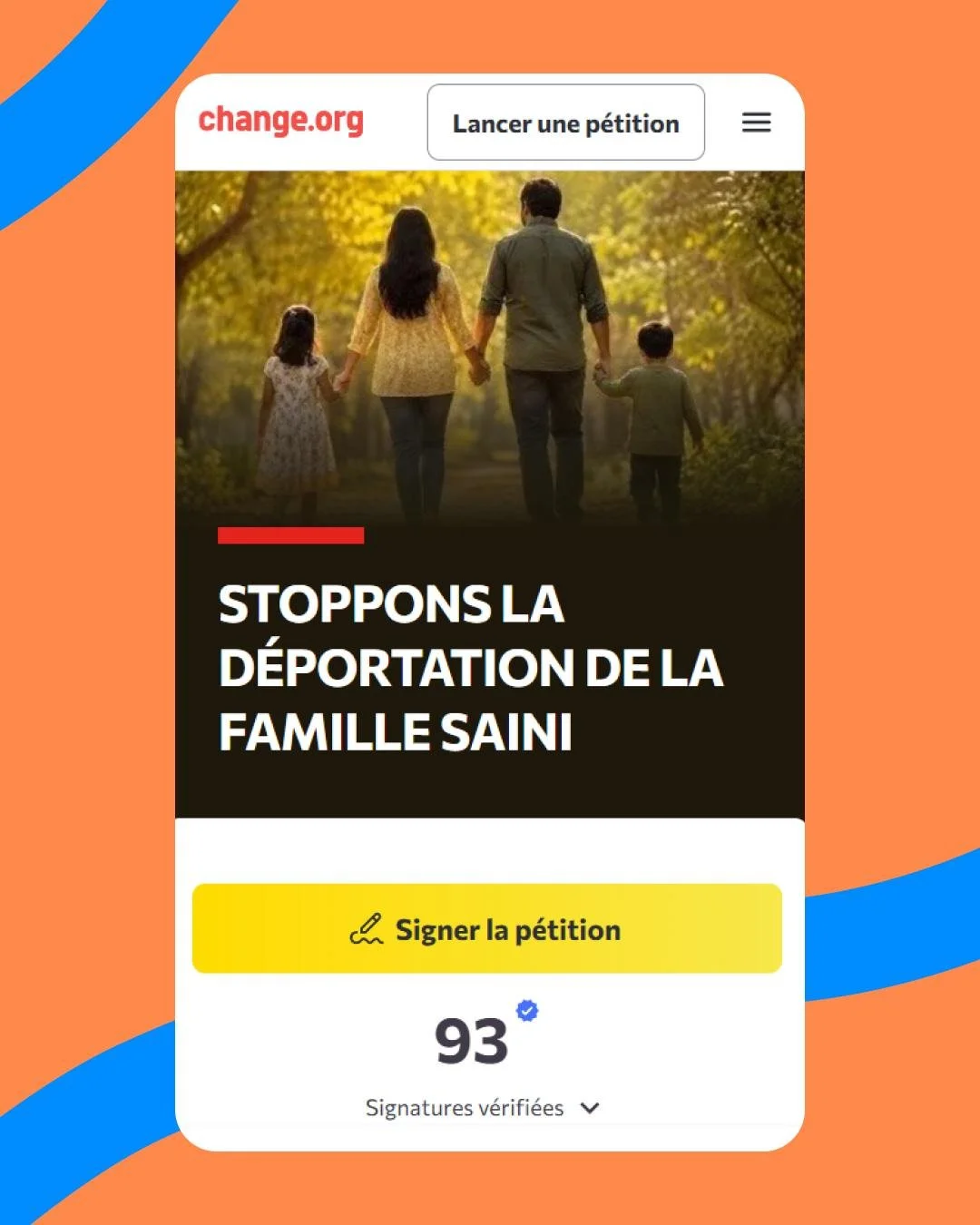 English in the comments ⤵️

Emp&ecirc;chons l&rsquo;expulsion de la famille Saini le 18 mai !

🚨 La famille Saini a fui l&rsquo;Inde en 2022 pour &eacute;chapper &agrave; de graves violences. Aujourd&rsquo;hui, le Canada s&rsquo;appr&ecirc;te &agrav